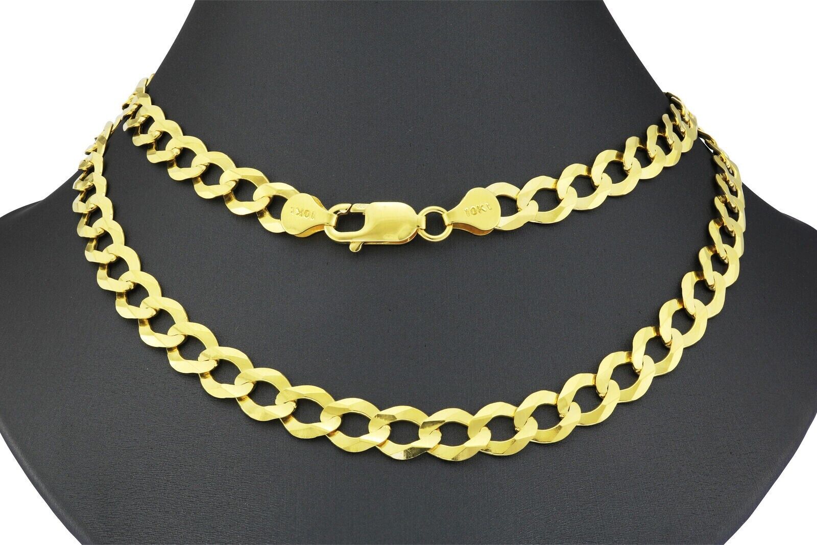 10k Yellow Gold Cuban Curb Link Chain 8mm Necklace 20'' Real 10kt Lobster Lock - GoldenlinQ