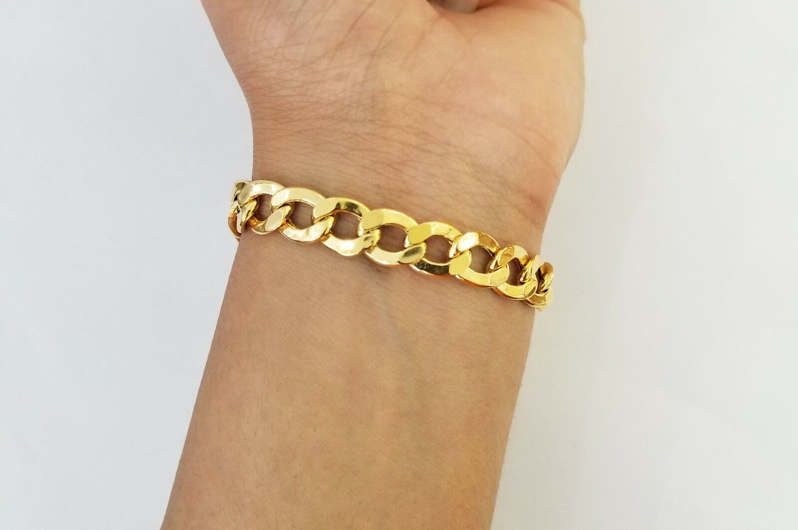 10k Yellow Gold Cuban Link Bracelet 10mm Link 8 inch Real gold hand chain 10kt - GoldenlinQ