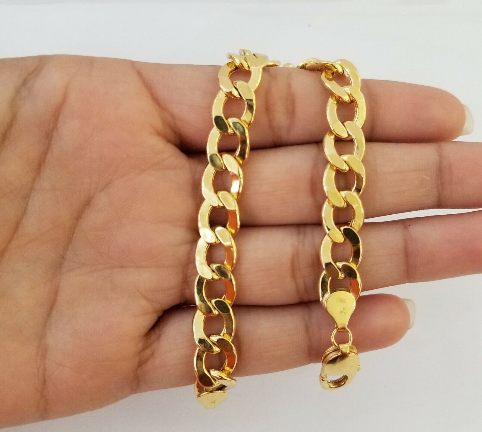 10k Yellow Gold Cuban Link Bracelet 10mm Link 8 inch Real gold hand chain 10kt - GoldenlinQ