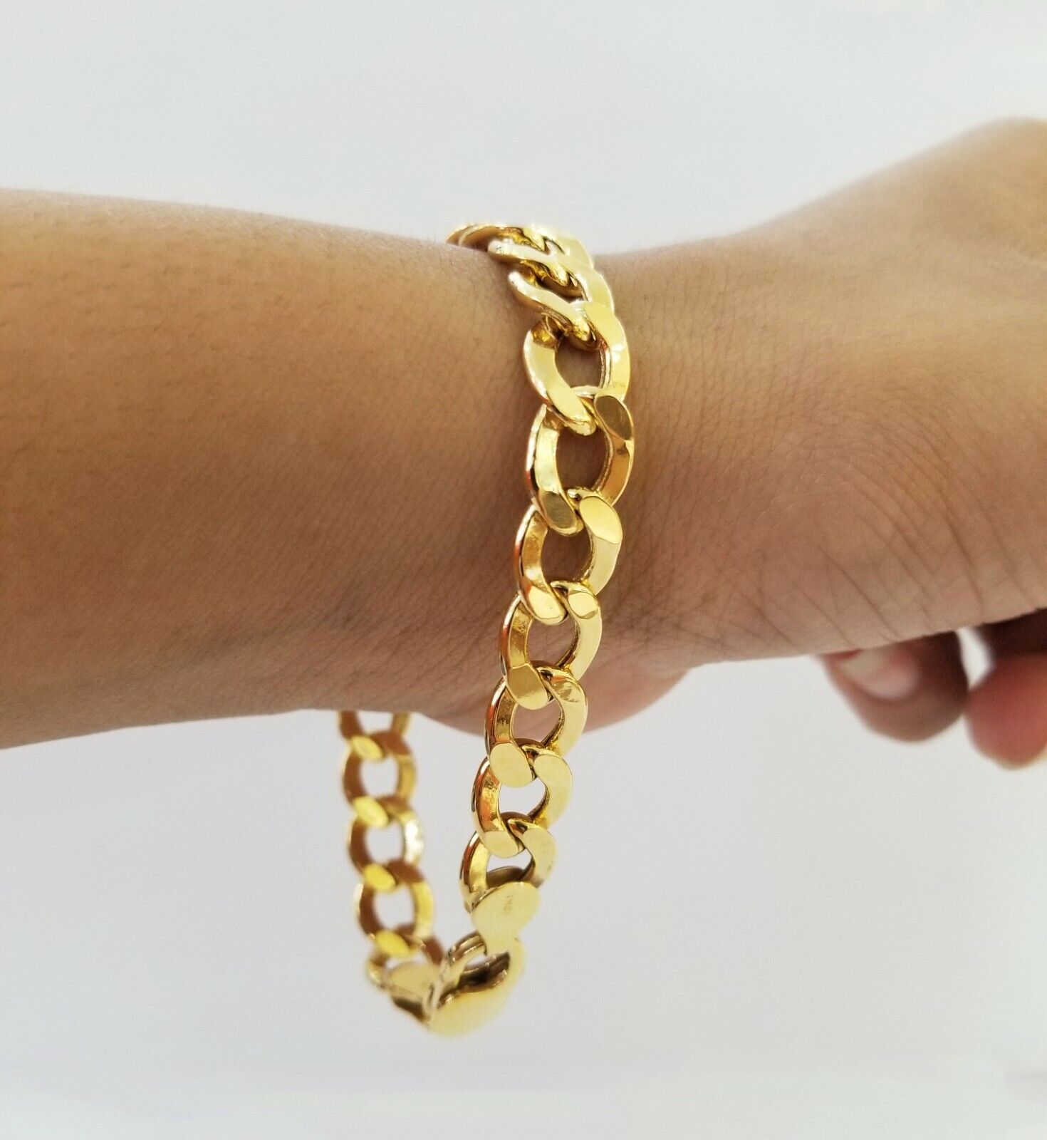 10k Yellow Gold Cuban Link Bracelet 10mm Link 8 inch Real gold hand chain 10kt - GoldenlinQ