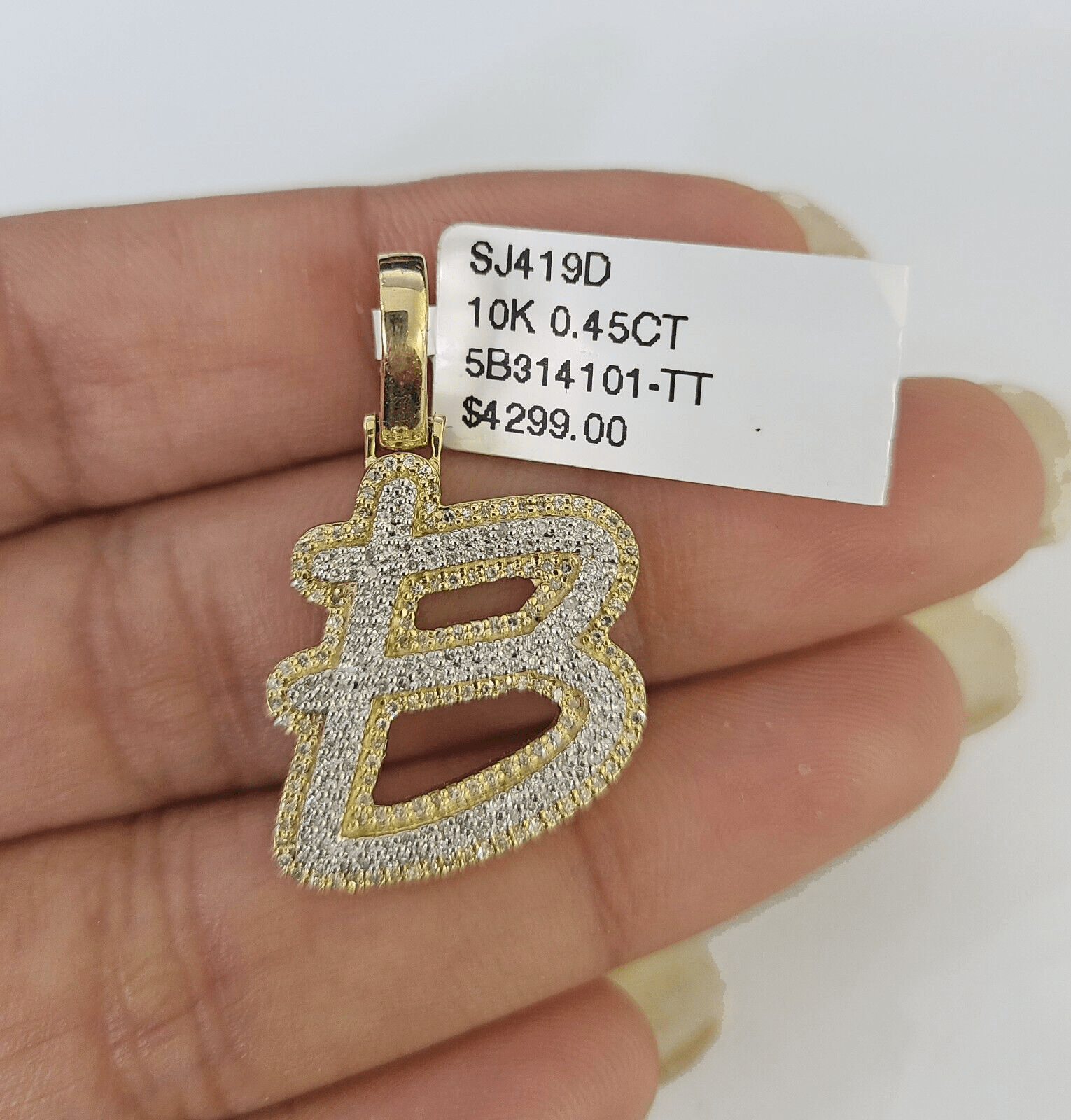 10k Yellow Gold Diamond B Charm Pendant Initial Alphabet Letter Real Genuine - GoldenlinQ