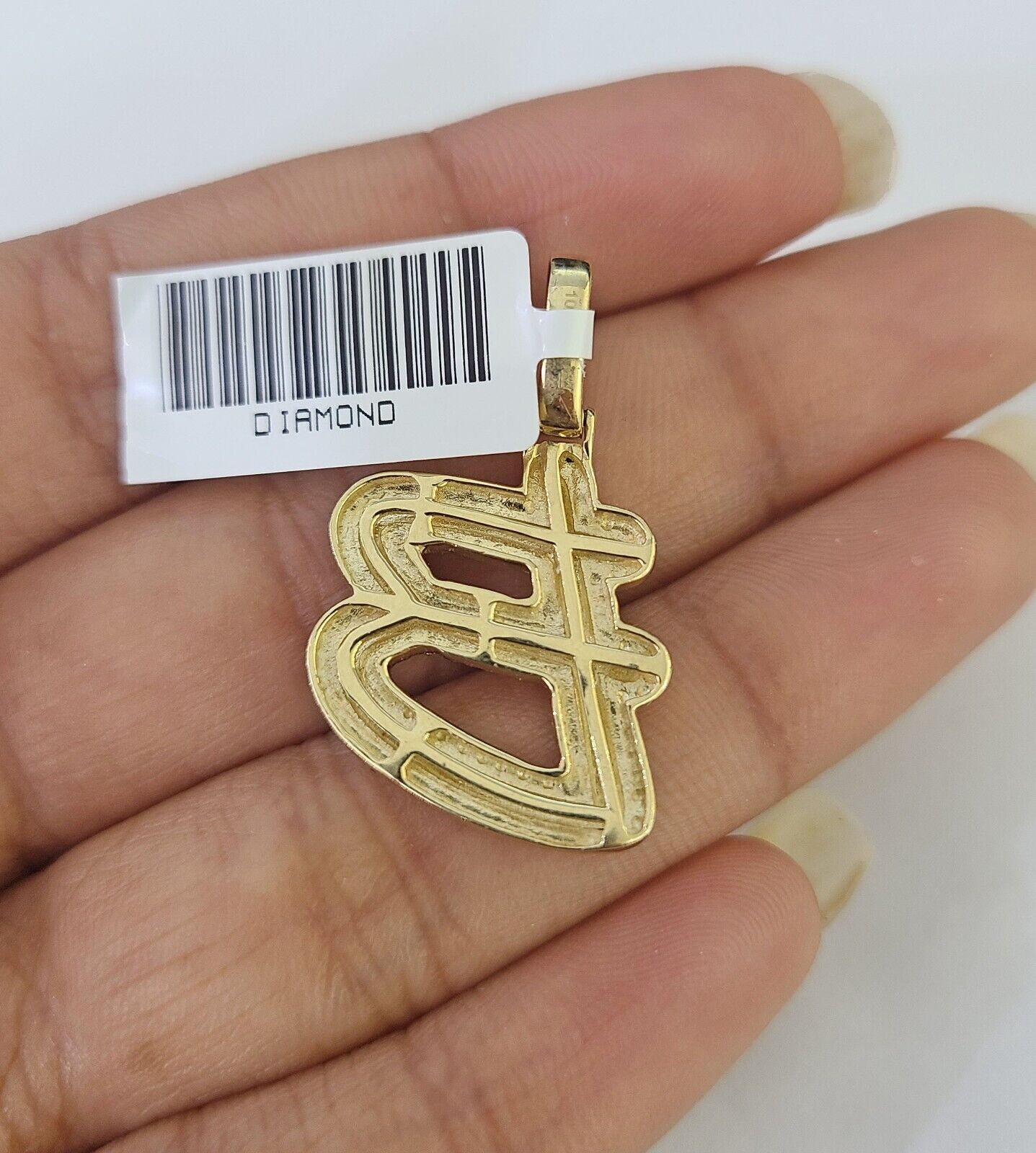 10k Yellow Gold Diamond B Charm Pendant Initial Alphabet Letter Real Genuine - GoldenlinQ