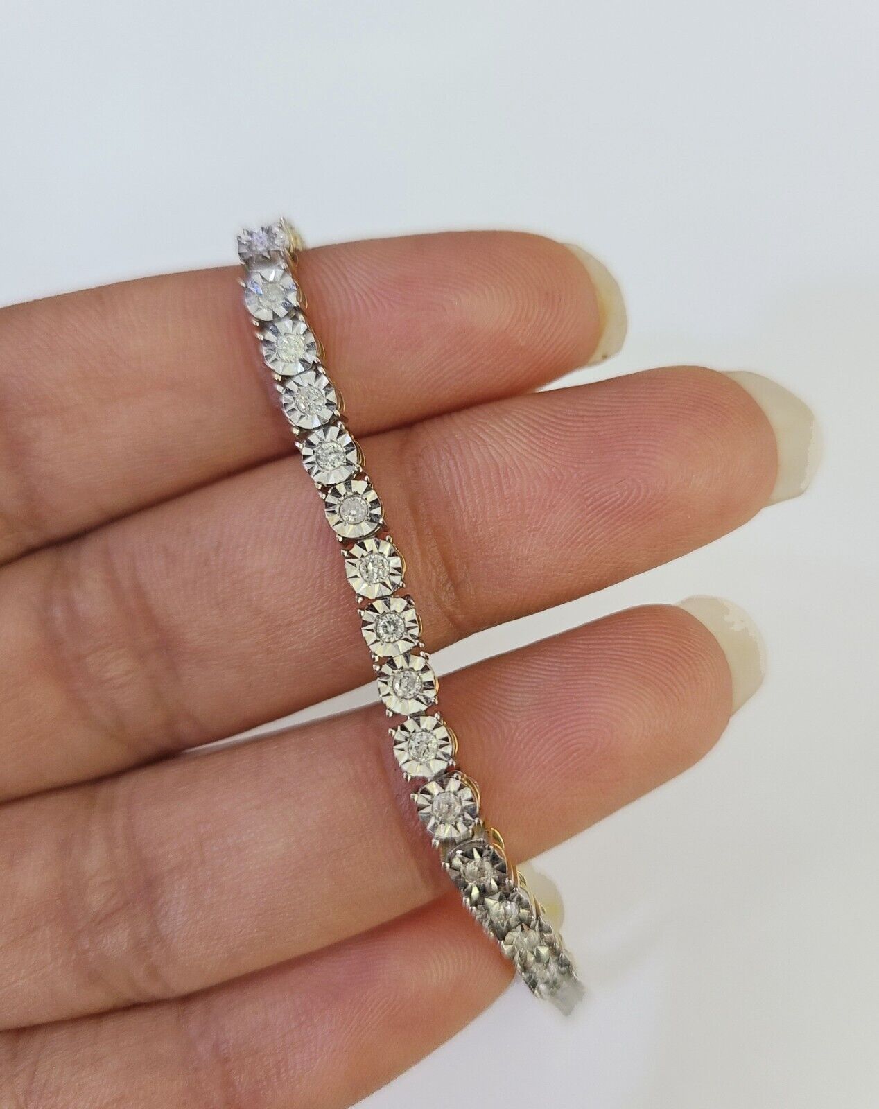 10K Yellow Gold Diamond Bracelet Women Ladies 7" REAL Genuine Gold - GoldenlinQ