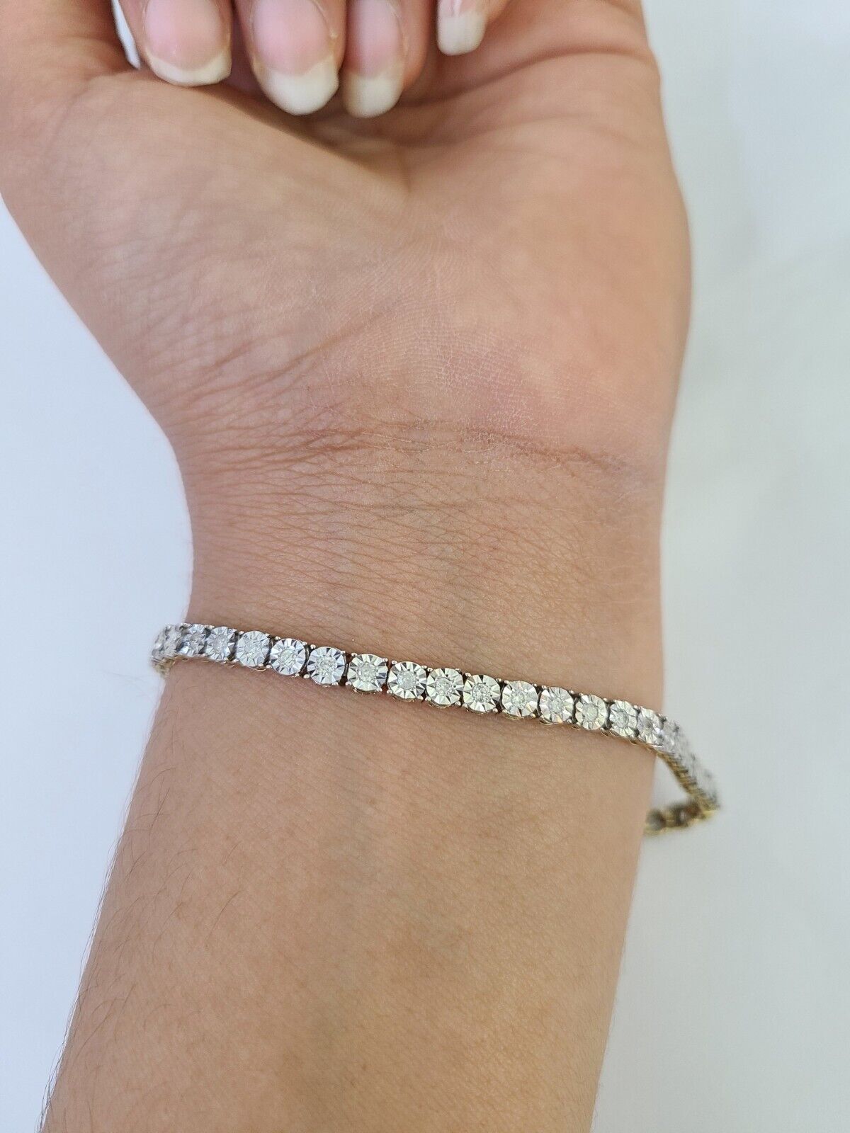 10K Yellow Gold Diamond Bracelet Women Ladies 7" REAL Genuine Gold - GoldenlinQ