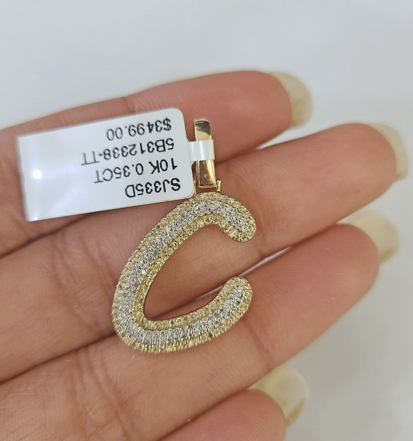 10k Yellow Gold Diamond C Charm Pendant Initial Alphabet Letter Real Genuine - GoldenlinQ