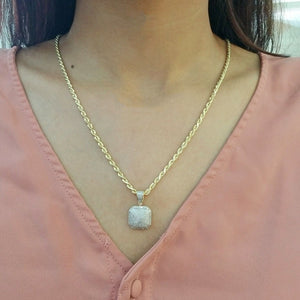 10K Yellow Gold Diamond Charm rope chain 3mm 22" SET & Pillow Pendant & Neckalce - GoldenlinQ