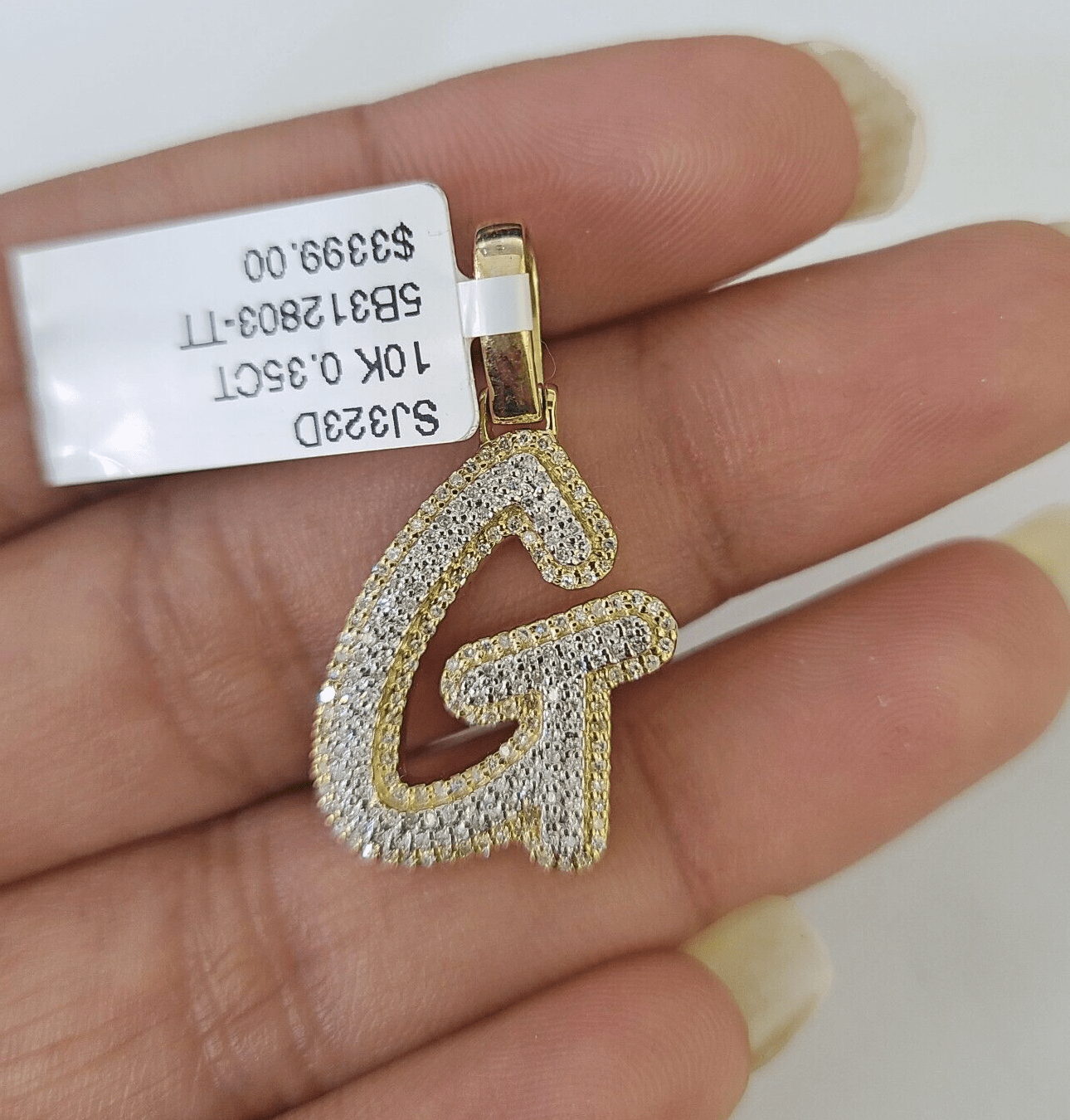 10k Yellow Gold Diamond G Charm Pendant Initial Alphabet Letter Real Genuine - GoldenlinQ