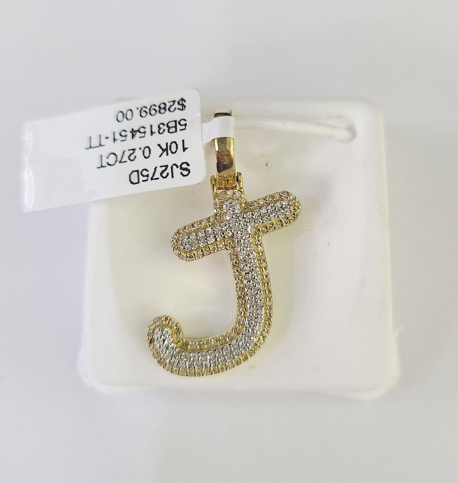 10k Yellow Gold Diamond J Charm Pendant Initial Alphabet Letter Real Genuine - GoldenlinQ