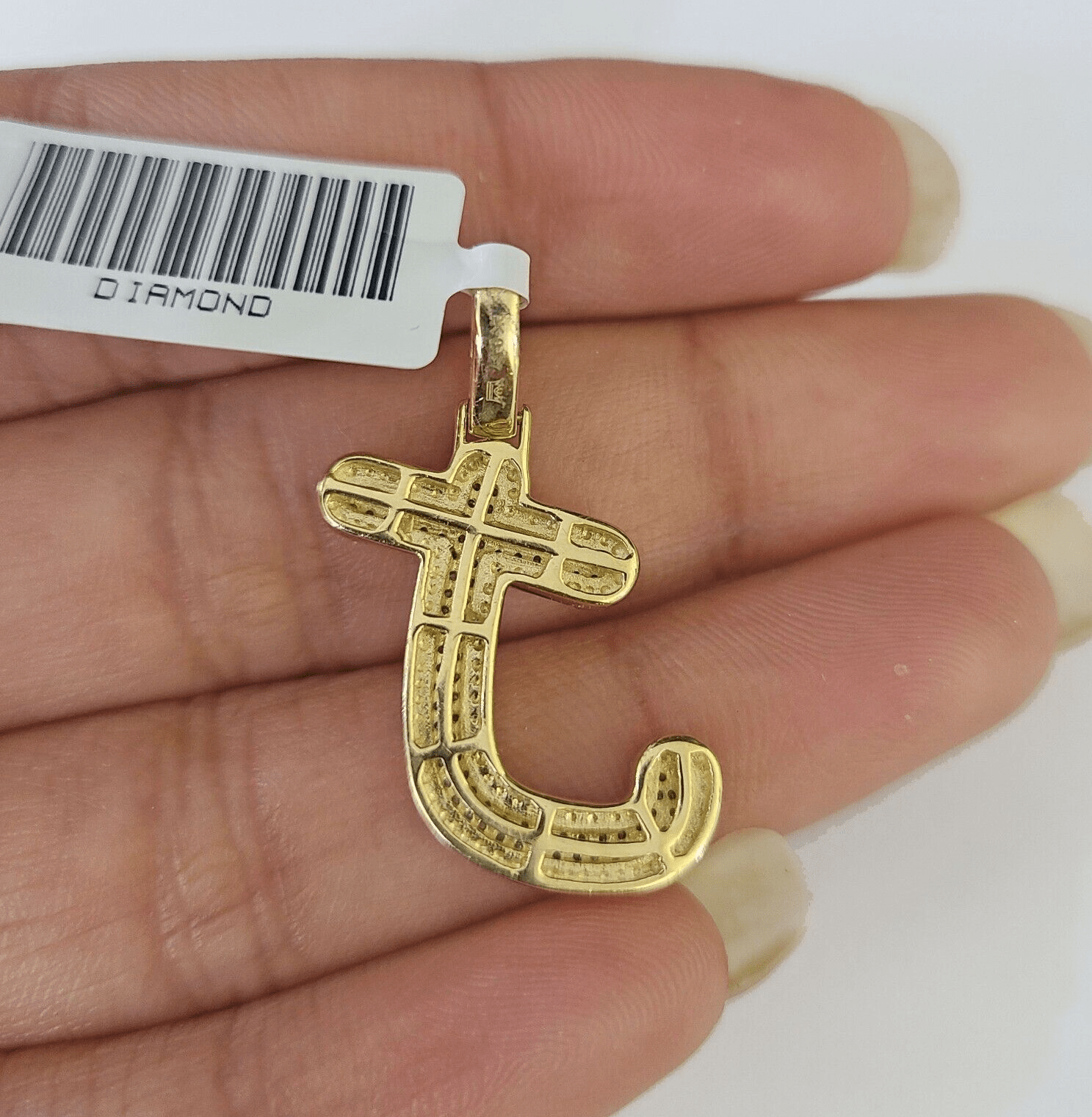 10k Yellow Gold Diamond J Charm Pendant Initial Alphabet Letter Real Genuine - GoldenlinQ