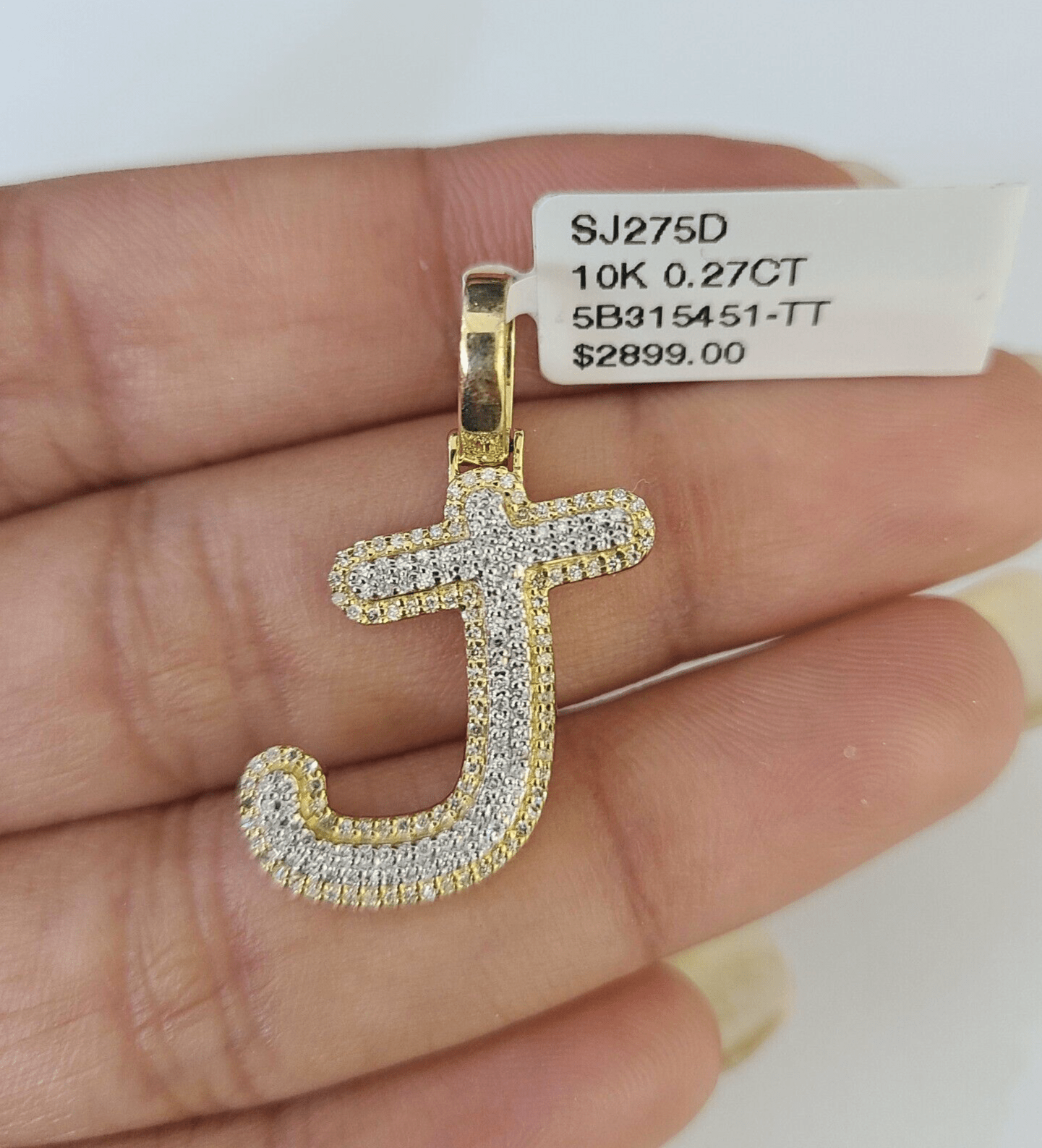 10k Yellow Gold Diamond J Charm Pendant Initial Alphabet Letter Real Genuine - GoldenlinQ