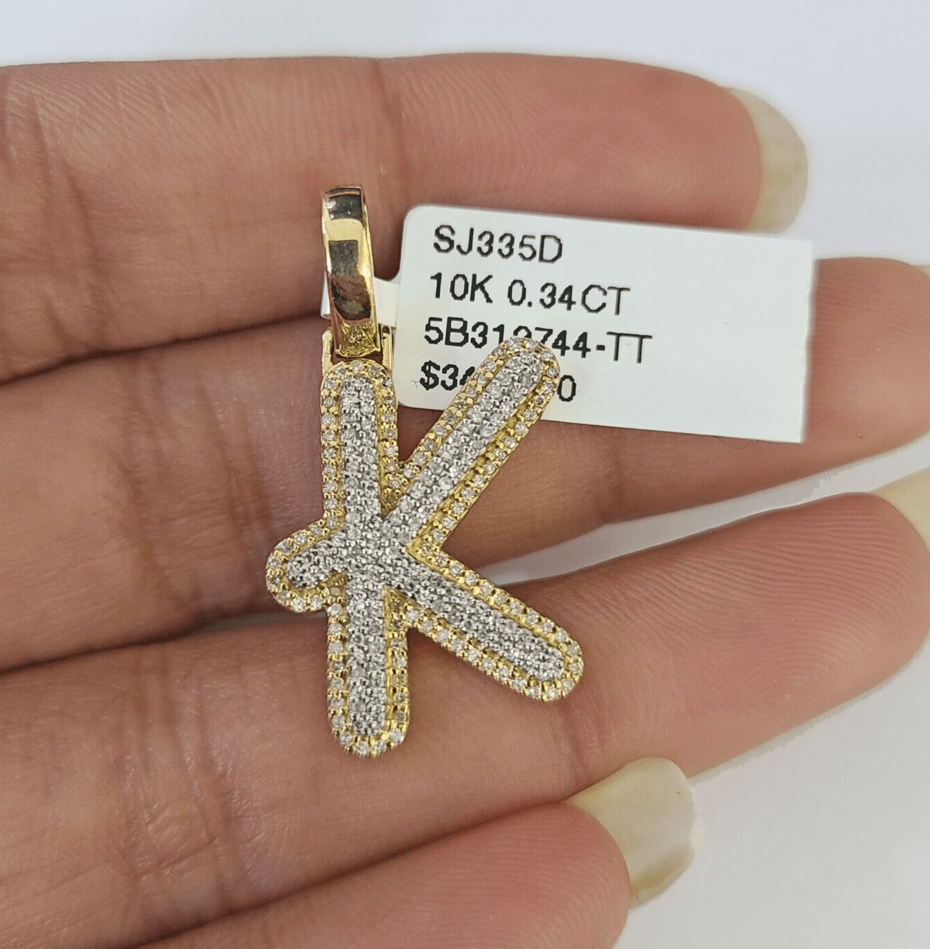 10k Yellow Gold Diamond K Charm Pendant Initial Alphabet Letter Real Genuine - GoldenlinQ