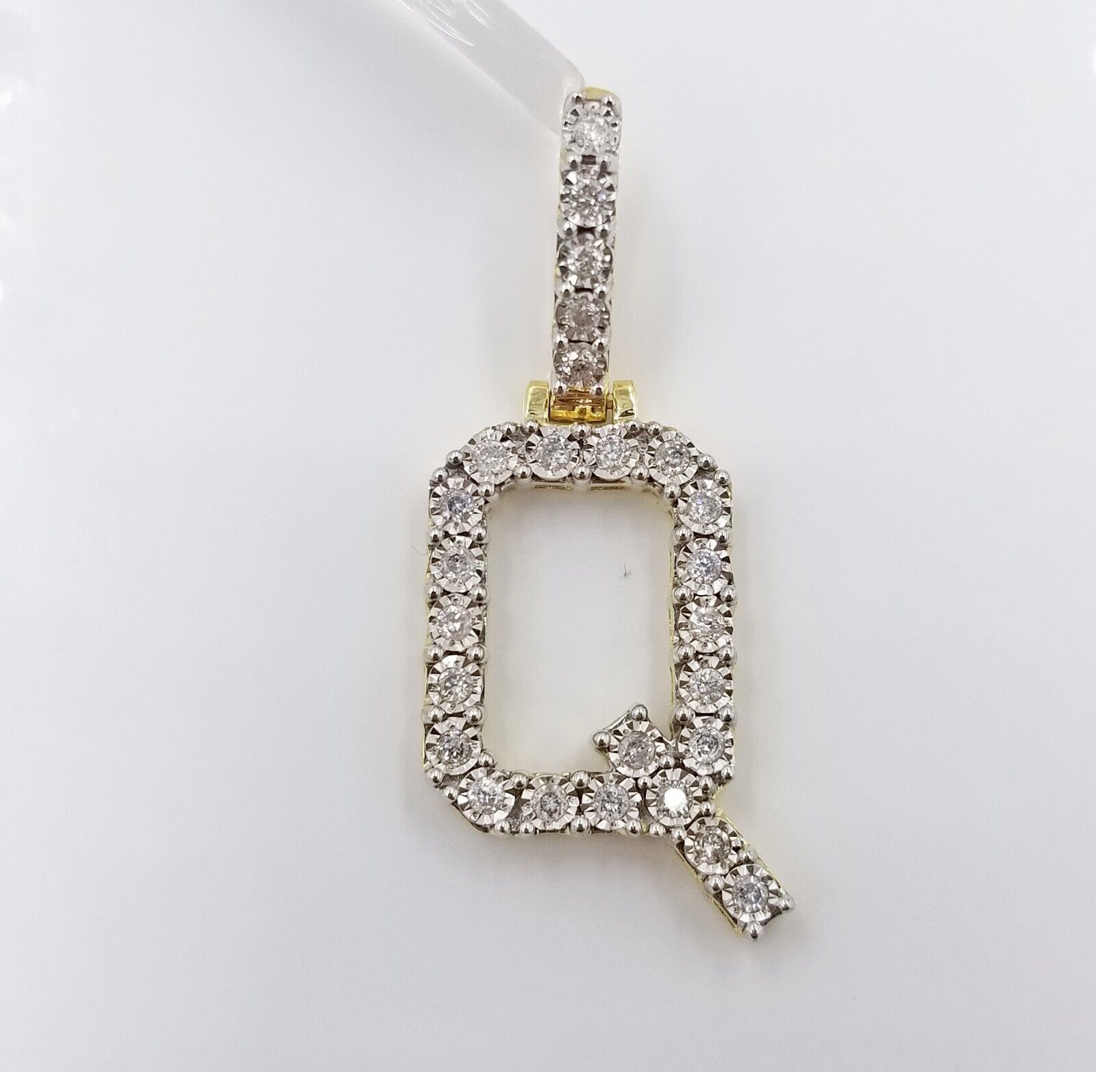 10k Yellow Gold Diamond Letter A - Z Initial Charm Pendant Real Diamond - GoldenlinQ