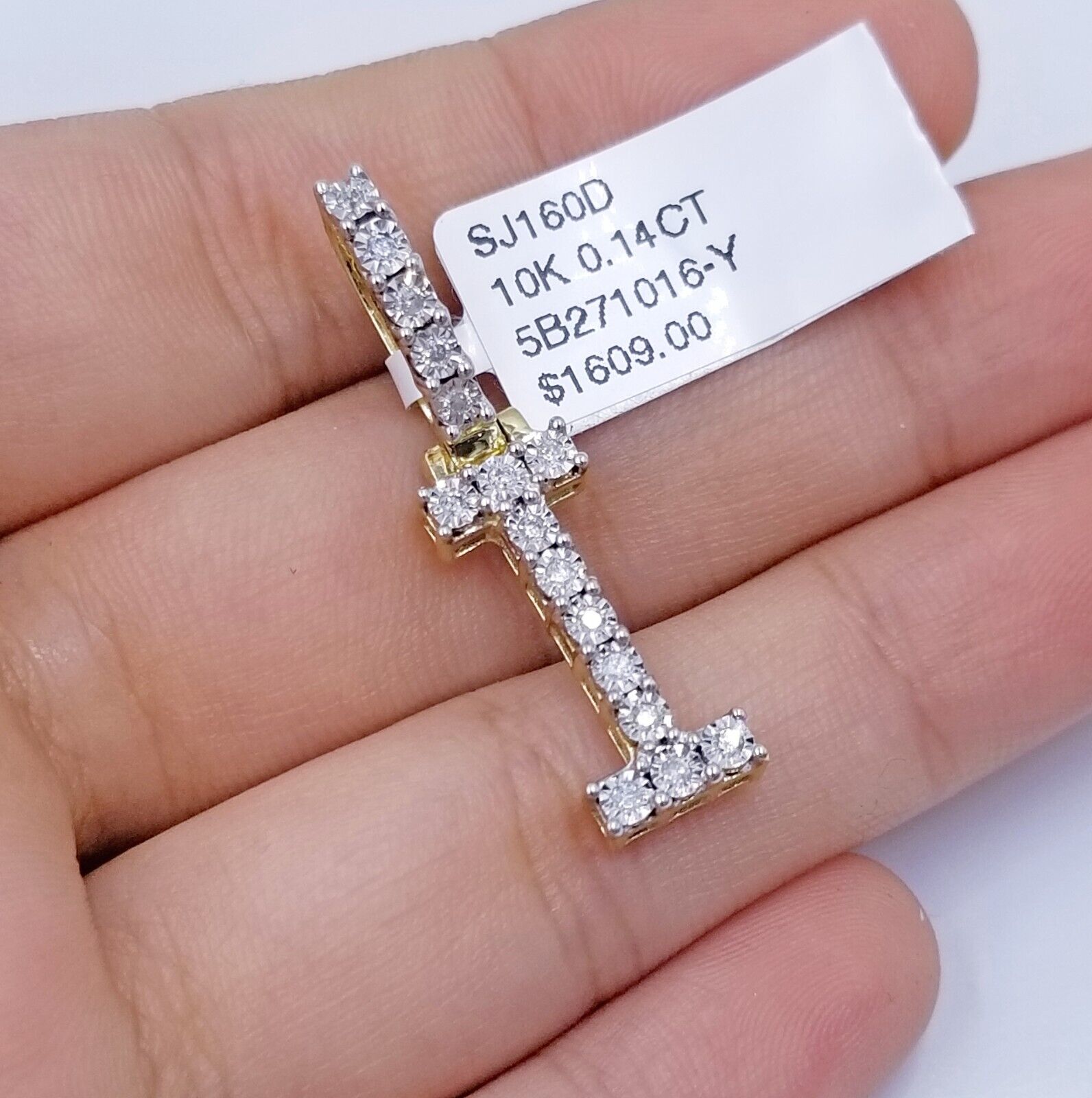 10k Yellow Gold Diamond Letter A - Z Initial Charm Pendant Real Diamond - GoldenlinQ