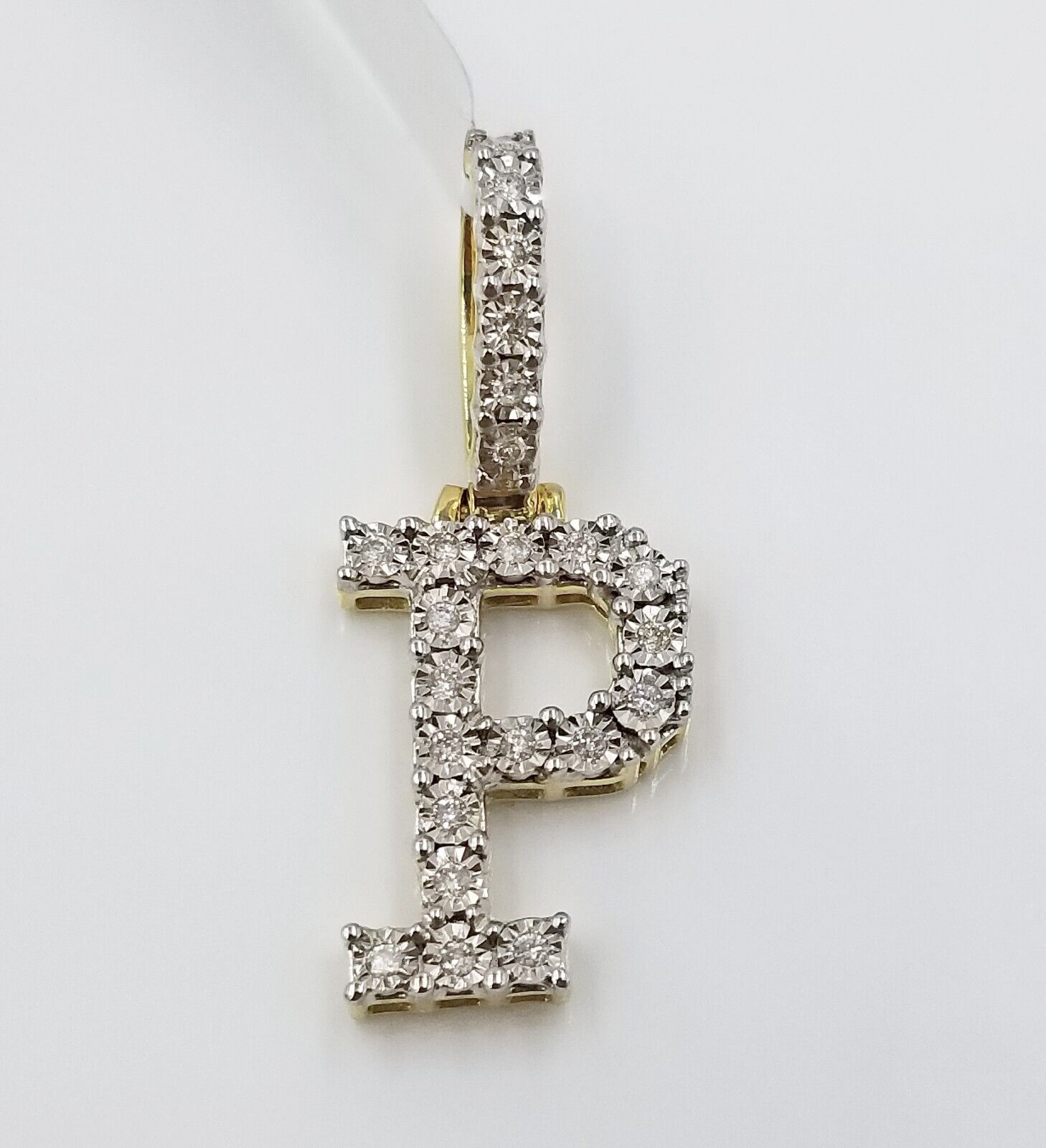 10k Yellow Gold Diamond Letter A - Z Initial Charm Pendant Real Diamond - GoldenlinQ