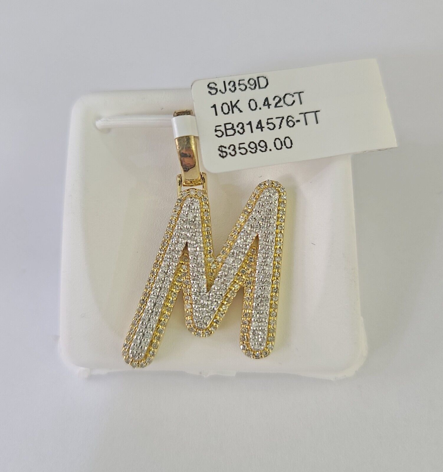 10k Yellow Gold Diamond M Charm Pendant Initial Alphabet Letter Real Genuine - GoldenlinQ
