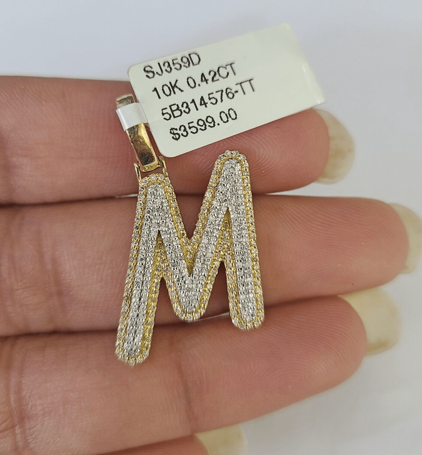 10k Yellow Gold Diamond M Charm Pendant Initial Alphabet Letter Real Genuine - GoldenlinQ