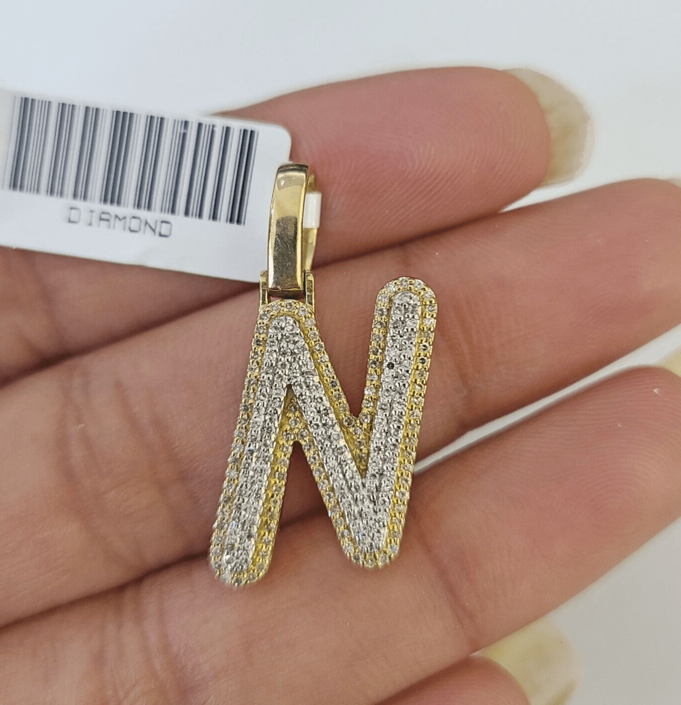 10k Yellow Gold Diamond N Charm Pendant Initial Alphabet Letter Real Genuine - GoldenlinQ