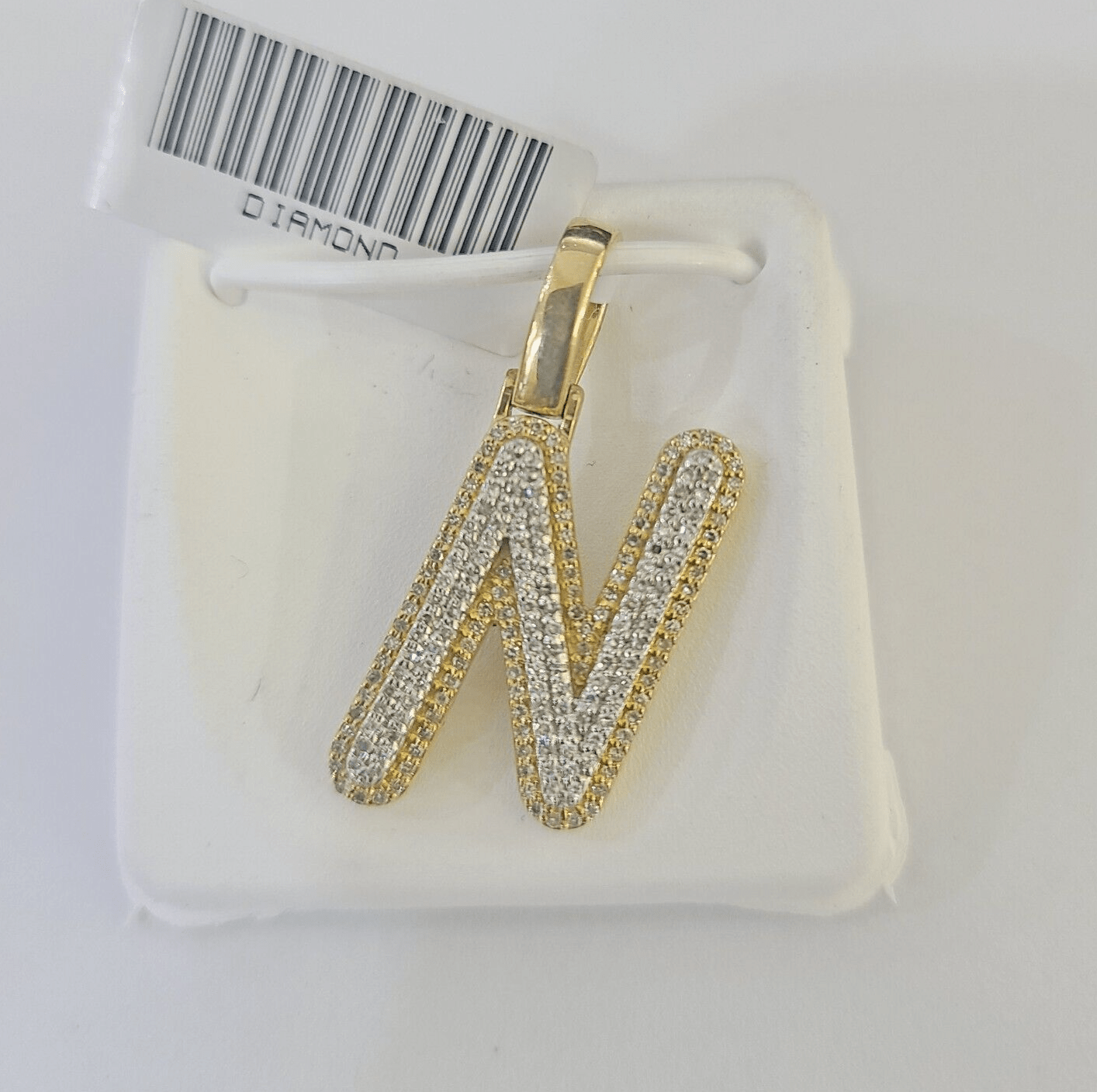 10k Yellow Gold Diamond N Charm Pendant Initial Alphabet Letter Real Genuine - GoldenlinQ