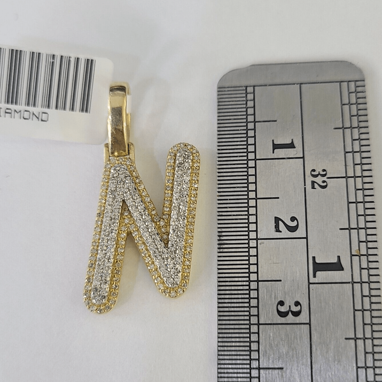 10k Yellow Gold Diamond N Charm Pendant Initial Alphabet Letter Real Genuine - GoldenlinQ