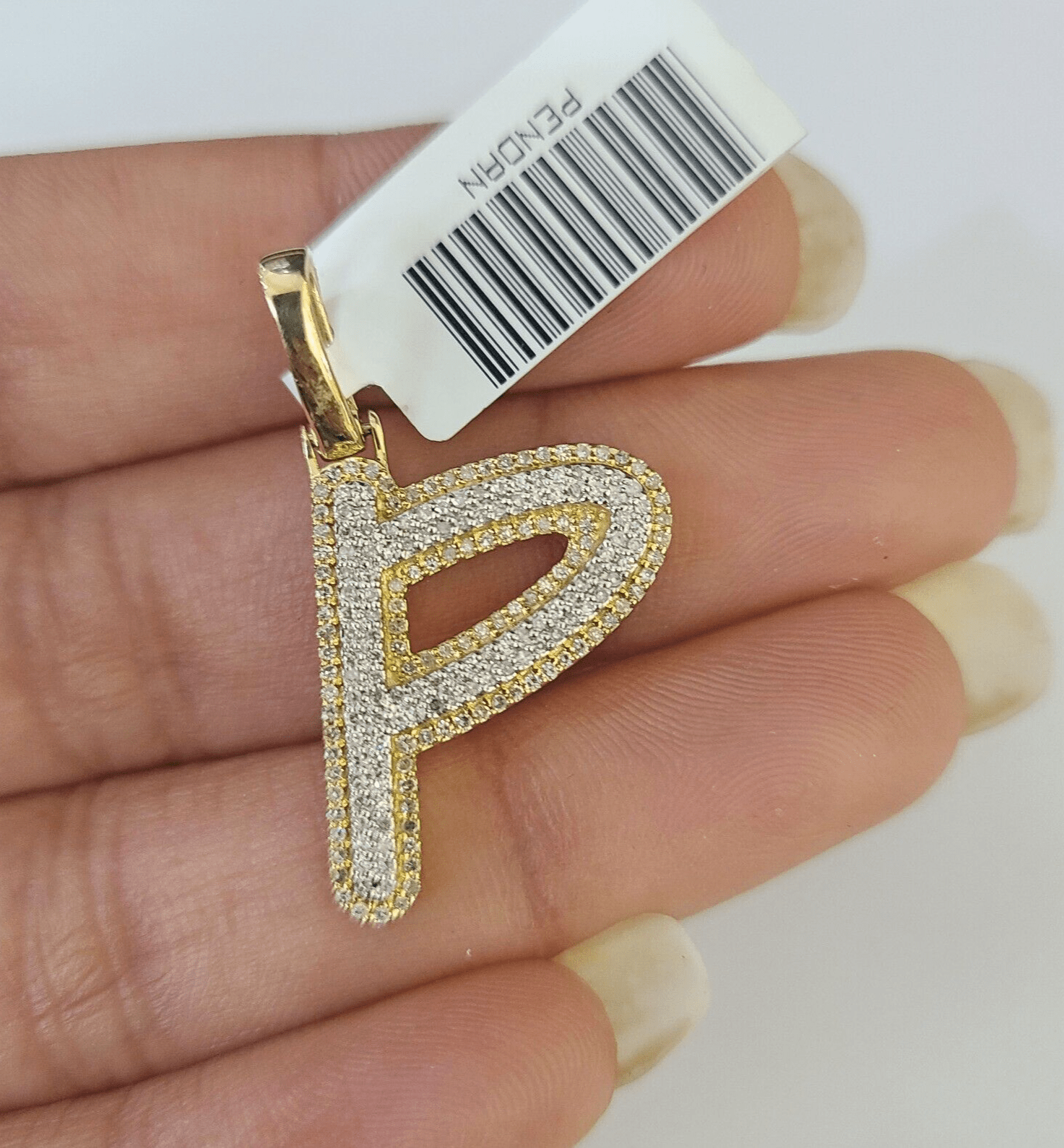 10k Yellow Gold Diamond P Charm Pendant Initial Alphabet Letter Real Genuine - GoldenlinQ
