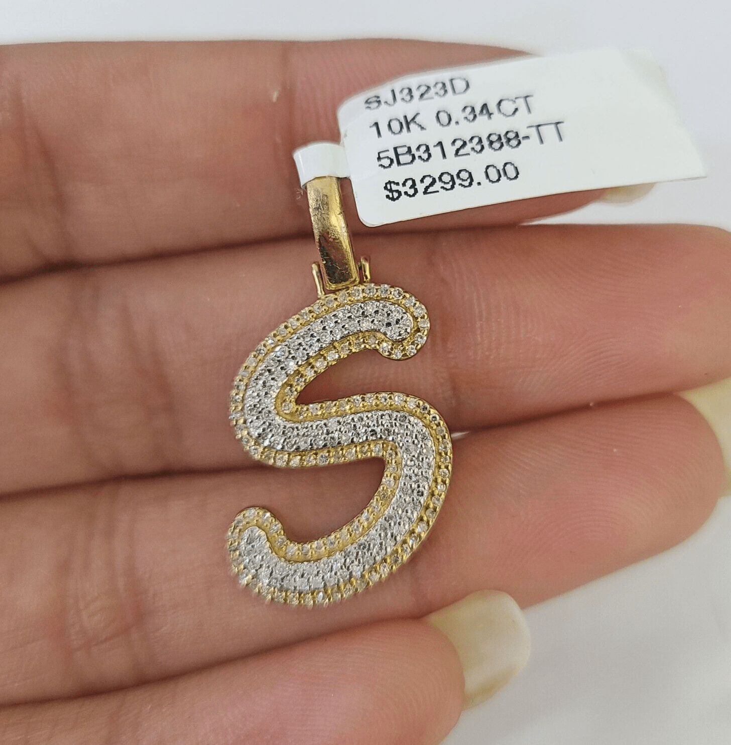 10k Yellow Gold Diamond S Charm Pendant Initial Alphabet Letter Real Genuine - GoldenlinQ