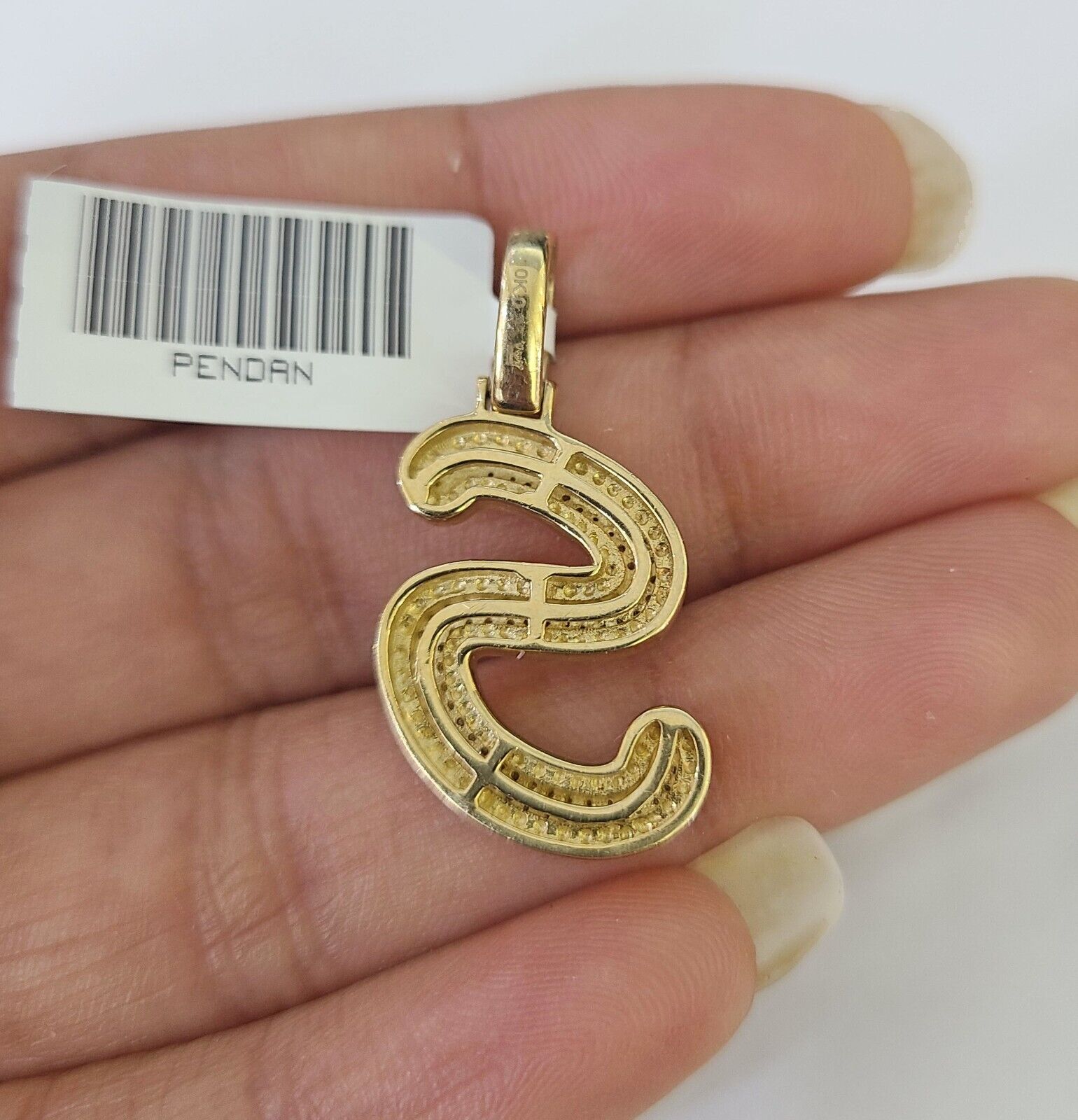 10k Yellow Gold Diamond S Charm Pendant Initial Alphabet Letter Real Genuine - GoldenlinQ