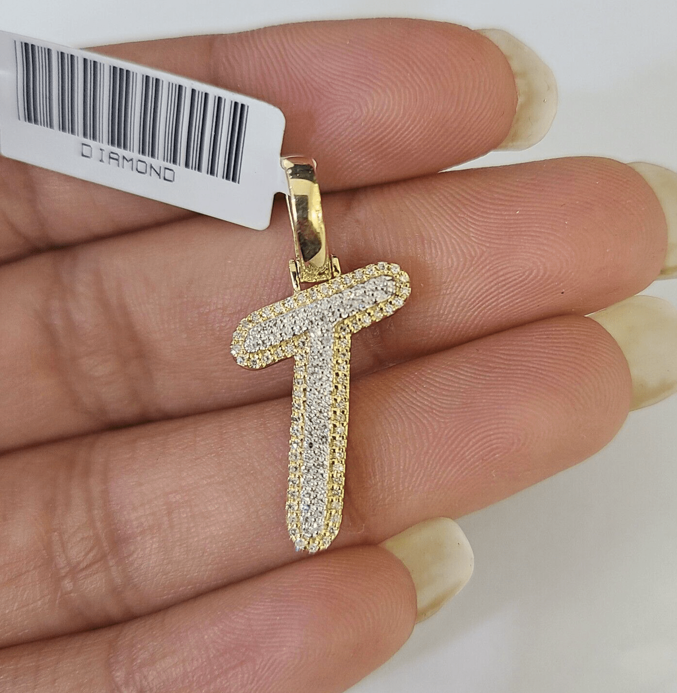10k Yellow Gold Diamond T Charm Pendant Initial Alphabet Letter Real Genuine - GoldenlinQ