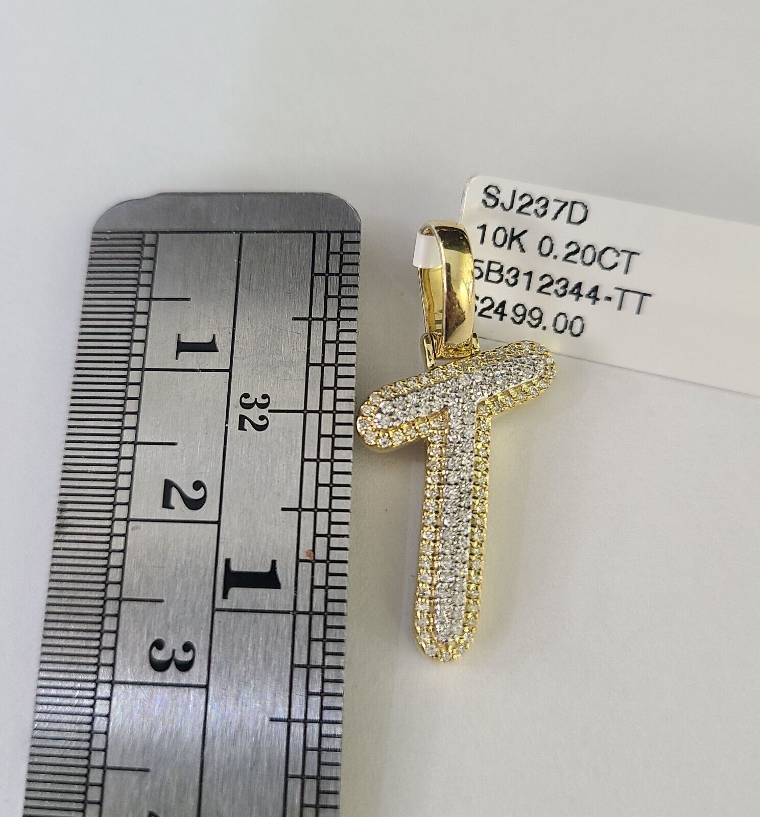10k Yellow Gold Diamond T Charm Pendant Initial Alphabet Letter Real Genuine - GoldenlinQ