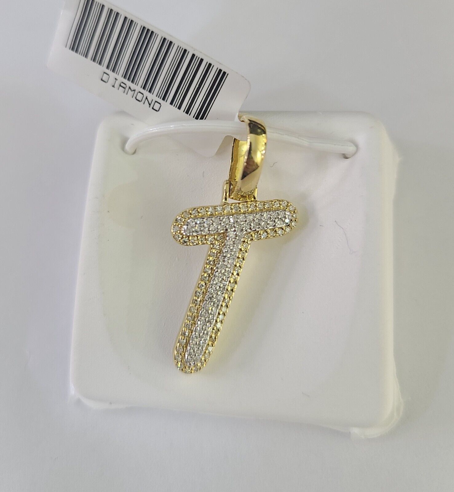 10k Yellow Gold Diamond T Charm Pendant Initial Alphabet Letter Real Genuine - GoldenlinQ