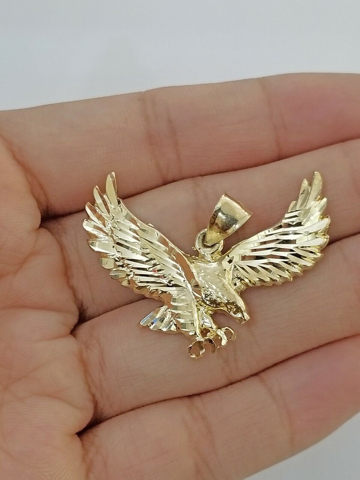 10k Yellow Gold Flying Eagle Diamond Cut Charm Pendant For Men Women Real - GoldenlinQ