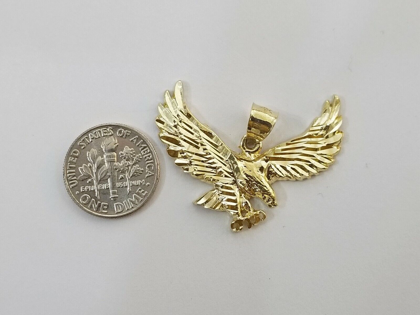 10k Yellow Gold Flying Eagle Diamond Cut Charm Pendant For Men Women Real - GoldenlinQ
