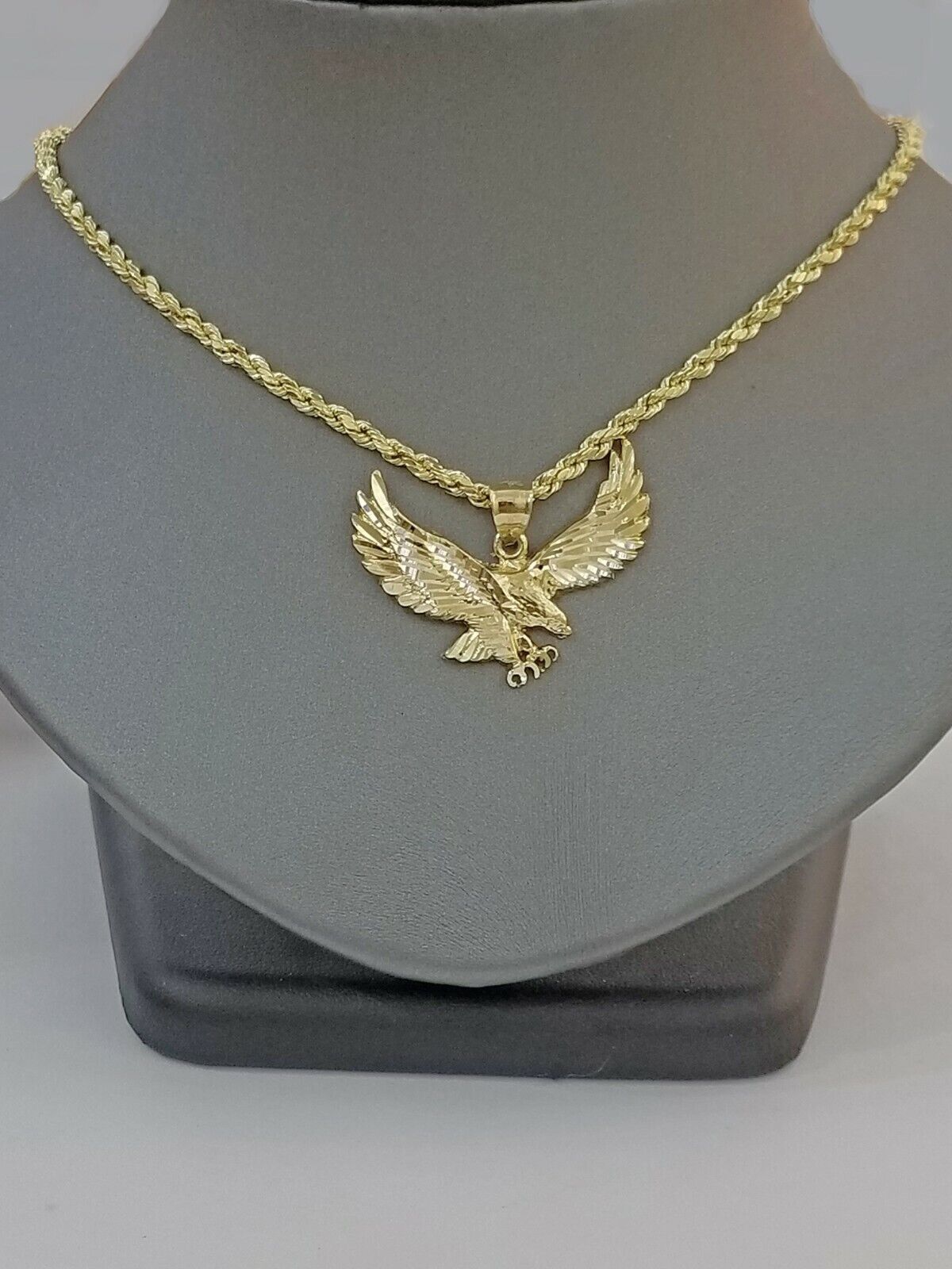 10k Yellow Gold Flying Eagle Diamond Cut Charm Pendant For Men Women Real - GoldenlinQ