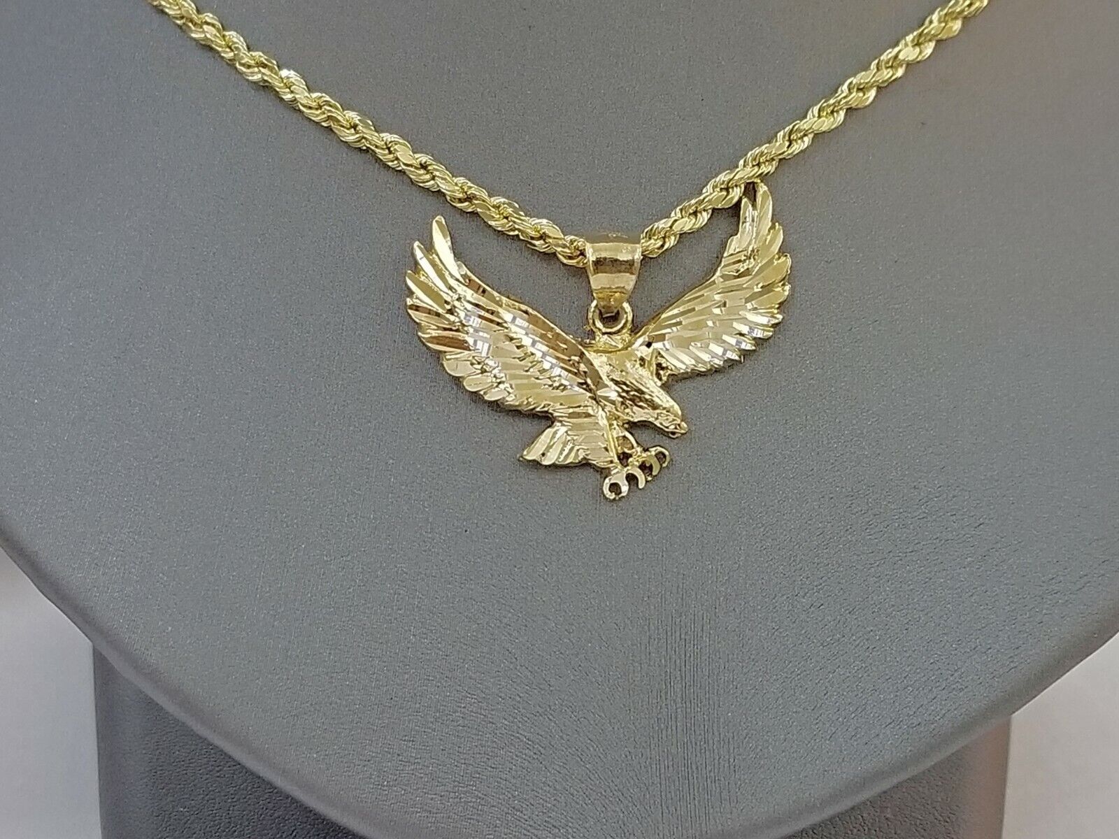 10k Yellow Gold Flying Eagle Diamond Cut Charm Pendant For Men Women Real - GoldenlinQ