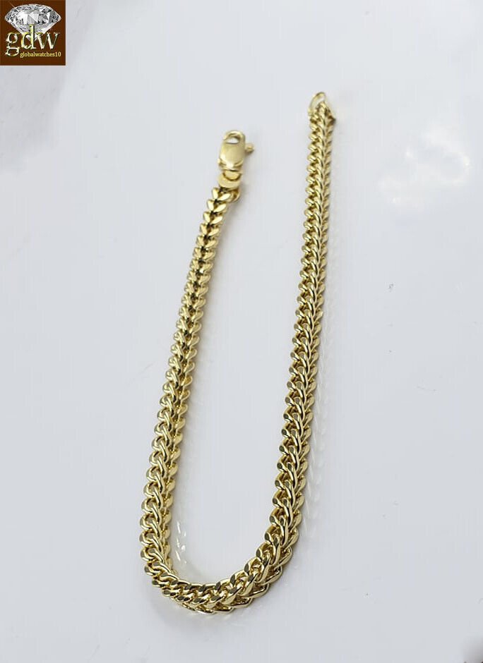 10k Yellow Gold Franco Bracelet 4mm 8" Inch Men Women Rope Cuban Link Real gold - GoldenlinQ