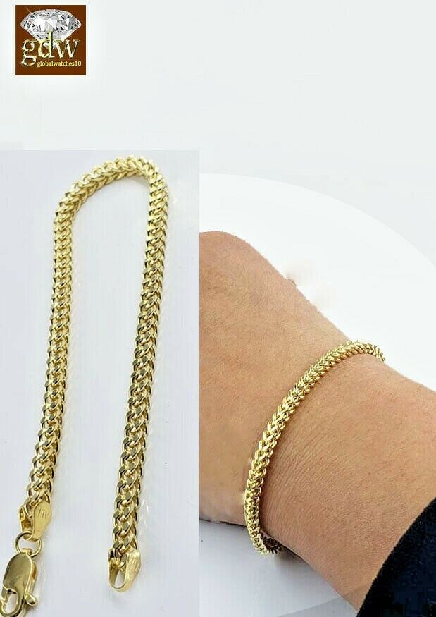 10k Yellow Gold Franco Bracelet 4mm 8" Inch Men Women Rope Cuban Link Real gold - GoldenlinQ