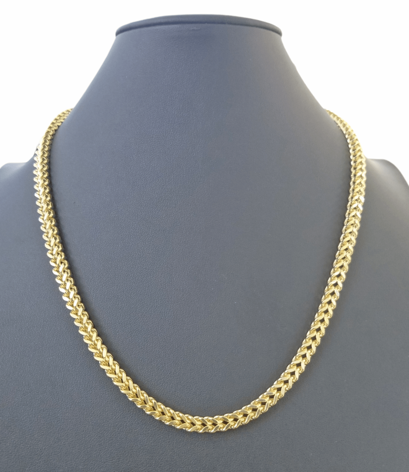 10k Yellow Gold Franco Chain 22 24 26 28" Inch Real Gold 7mm Box Necklace - GoldenlinQ
