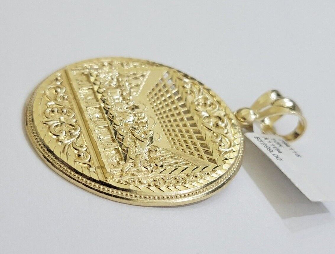 10k Yellow Gold Franco Chain Necklace Last Supper Charm Pendant 3mm 22"Inch SALE - GoldenlinQ