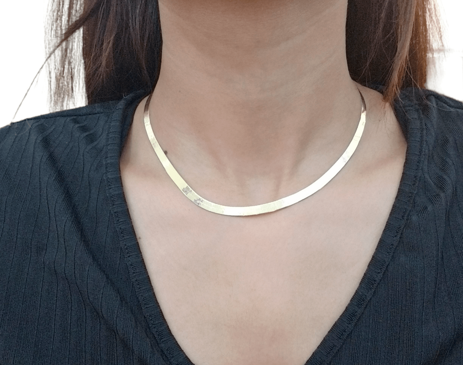 10K Yellow Gold Herringbone Chain Necklace 20 Inch 5mm Lobster lock Real 10kt - GoldenlinQ