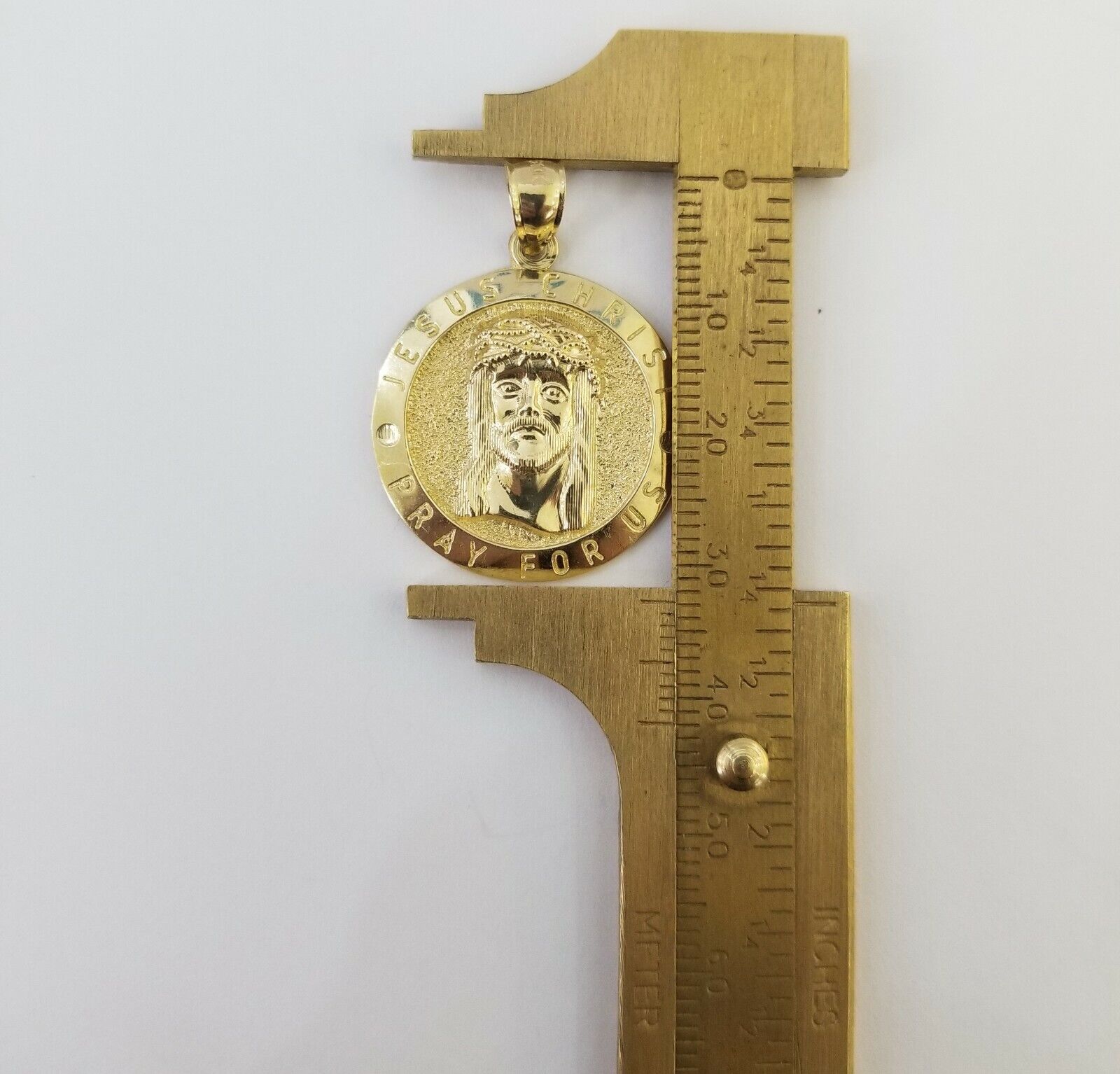 10k Yellow Gold Jesus Christ Charm Pendant Round 1.2" 10kt Real Gold Men Women - GoldenlinQ