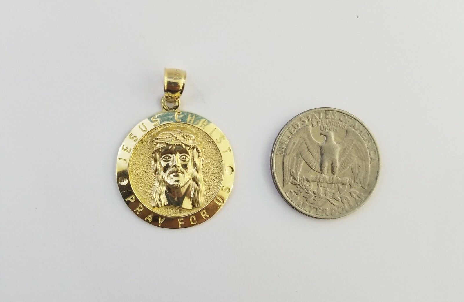 10k Yellow Gold Jesus Christ Charm Pendant Round 1.2" 10kt Real Gold Men Women - GoldenlinQ