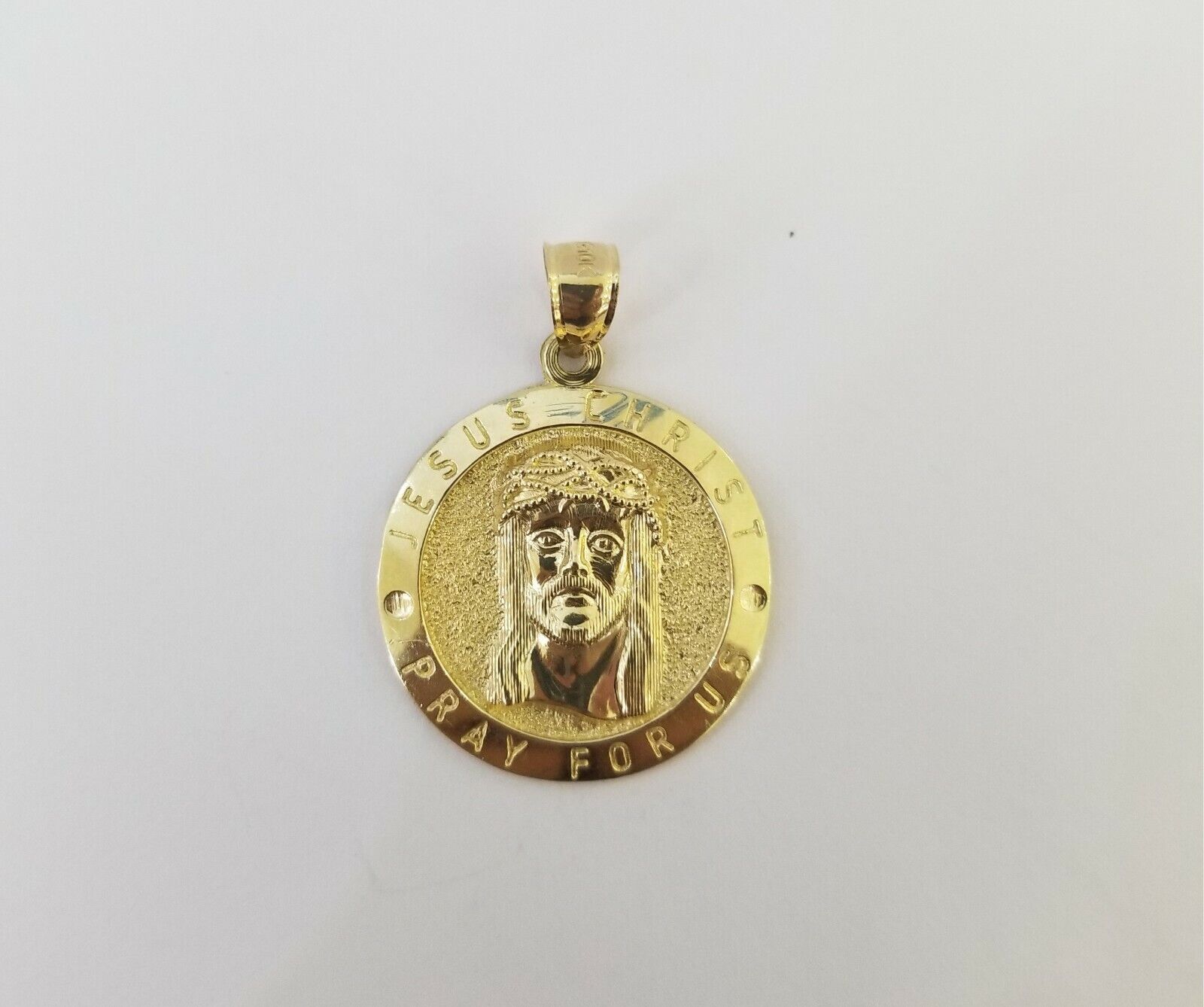 10k Yellow Gold Jesus Christ Charm Pendant Round 1.2" 10kt Real Gold Men Women - GoldenlinQ