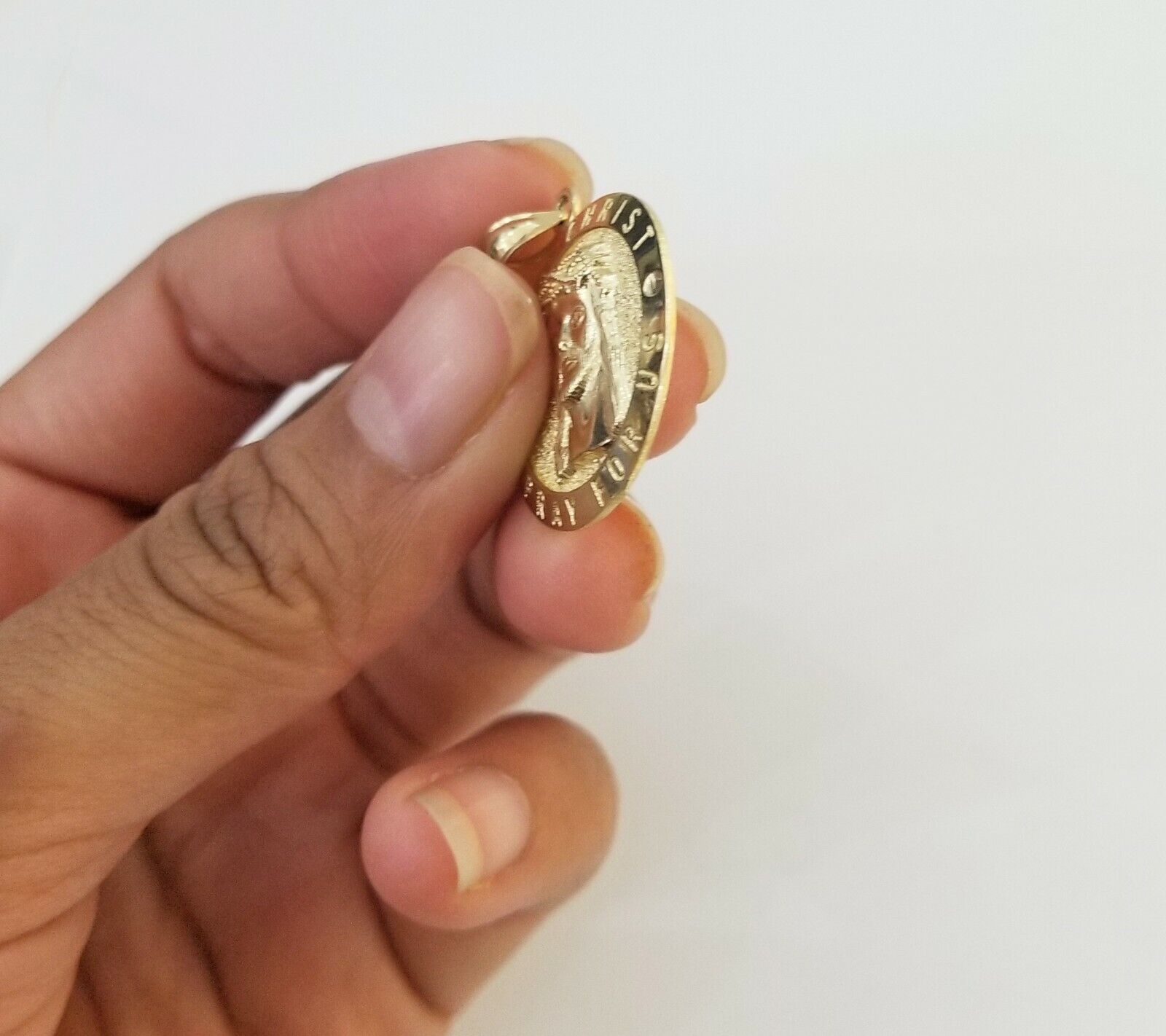 10k Yellow Gold Jesus Christ Charm Pendant Round 1.2" 10kt Real Gold Men Women - GoldenlinQ