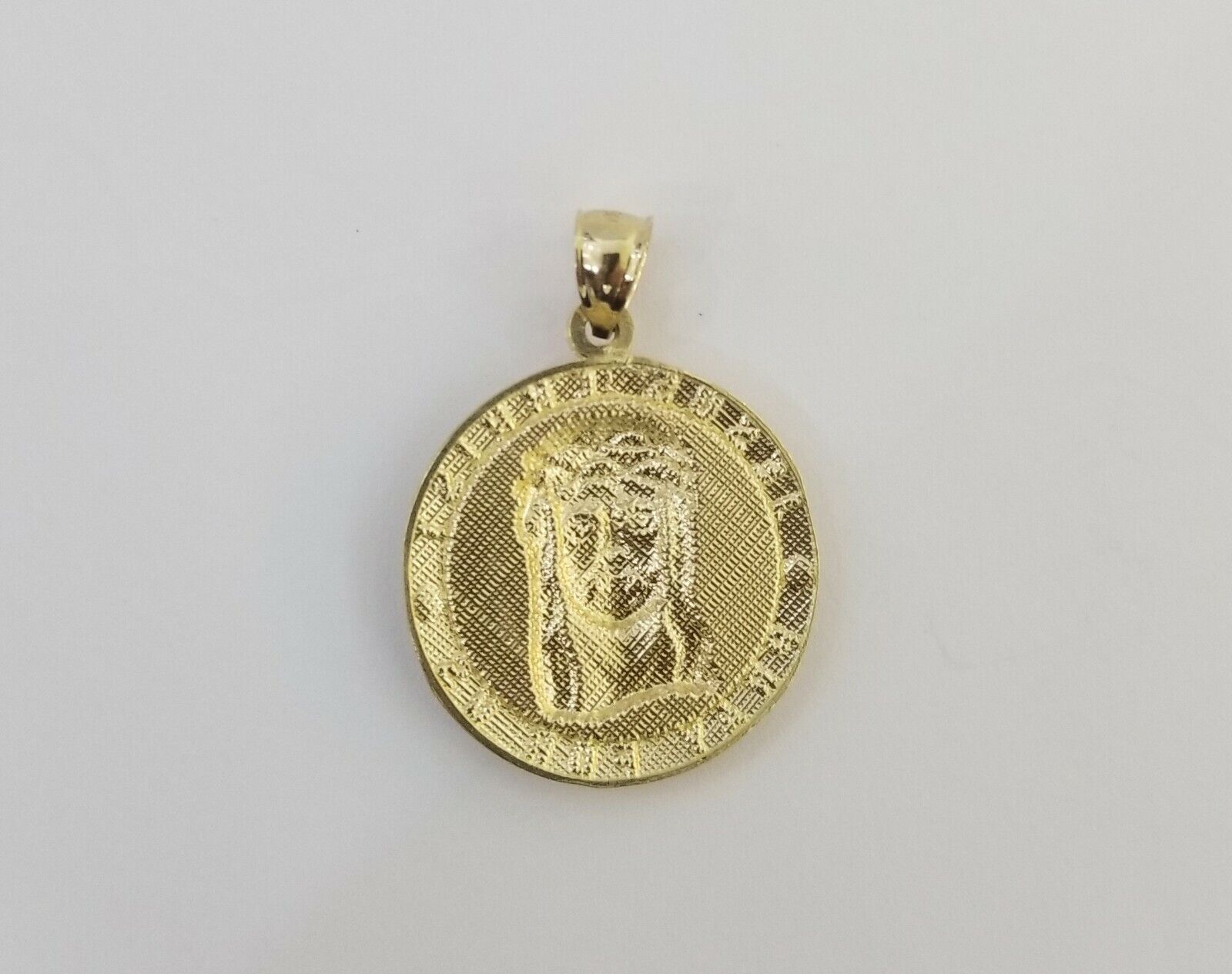 10k Yellow Gold Jesus Christ Charm Pendant Round 1.2" 10kt Real Gold Men Women - GoldenlinQ