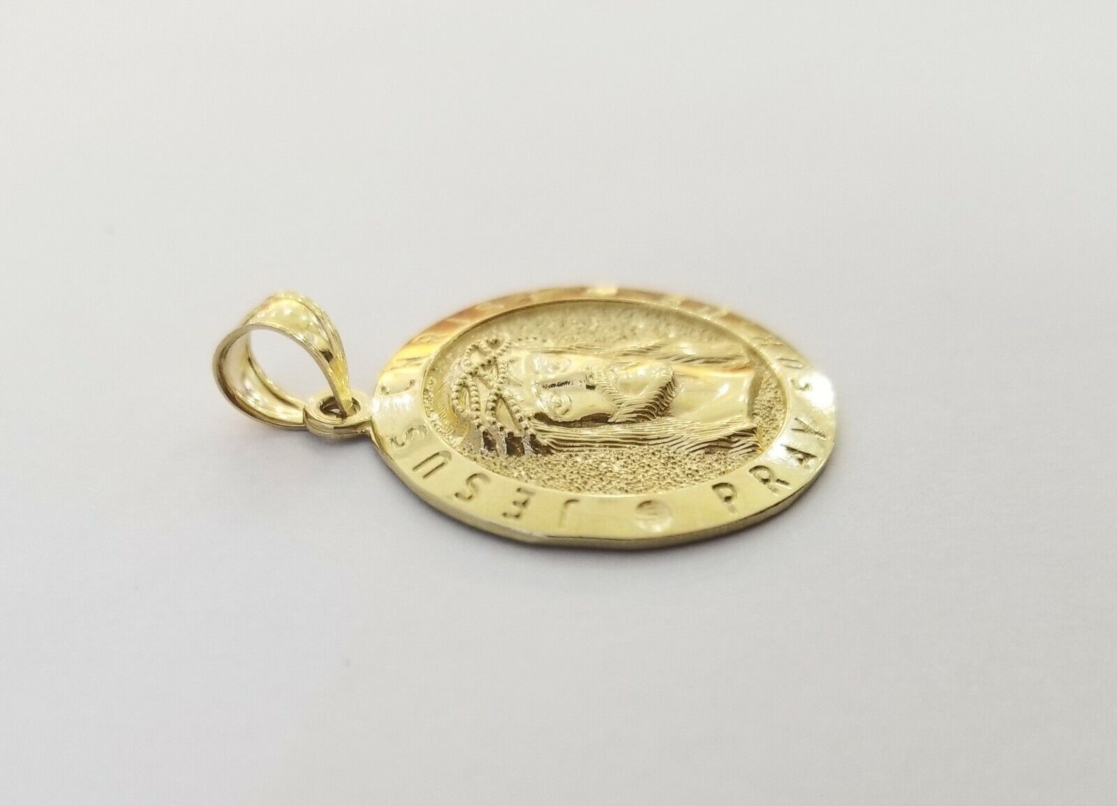 10k Yellow Gold Jesus Christ Charm Pendant Round 1.2" 10kt Real Gold Men Women - GoldenlinQ