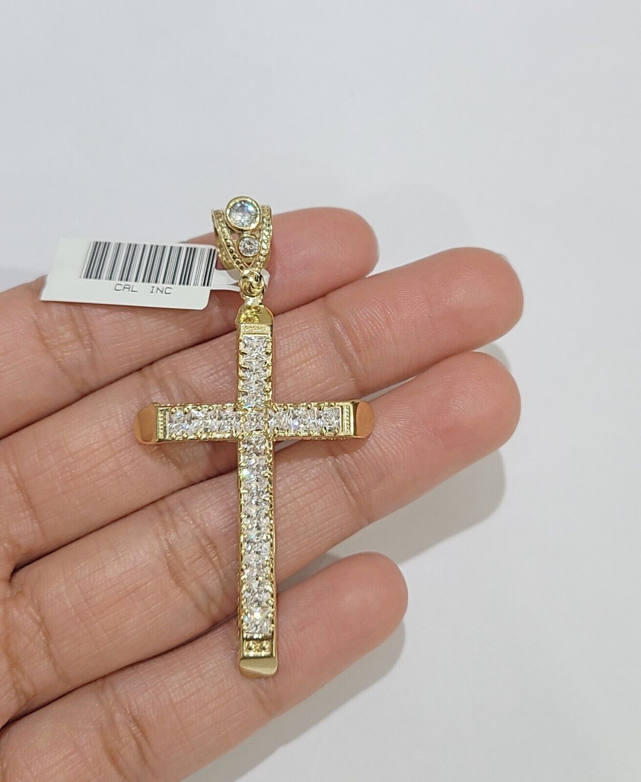 10k Yellow Gold Jesus Cross Charm Pendant 10 KT 2.5" Inch Religious Charm Real - GoldenlinQ
