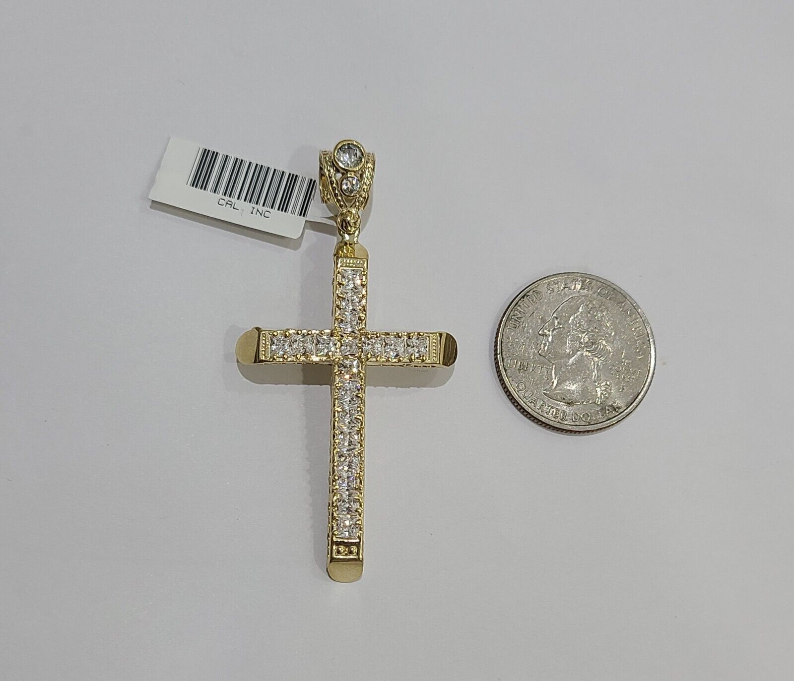 10k Yellow Gold Jesus Cross Charm Pendant 10 KT 2.5" Inch Religious Charm Real - GoldenlinQ