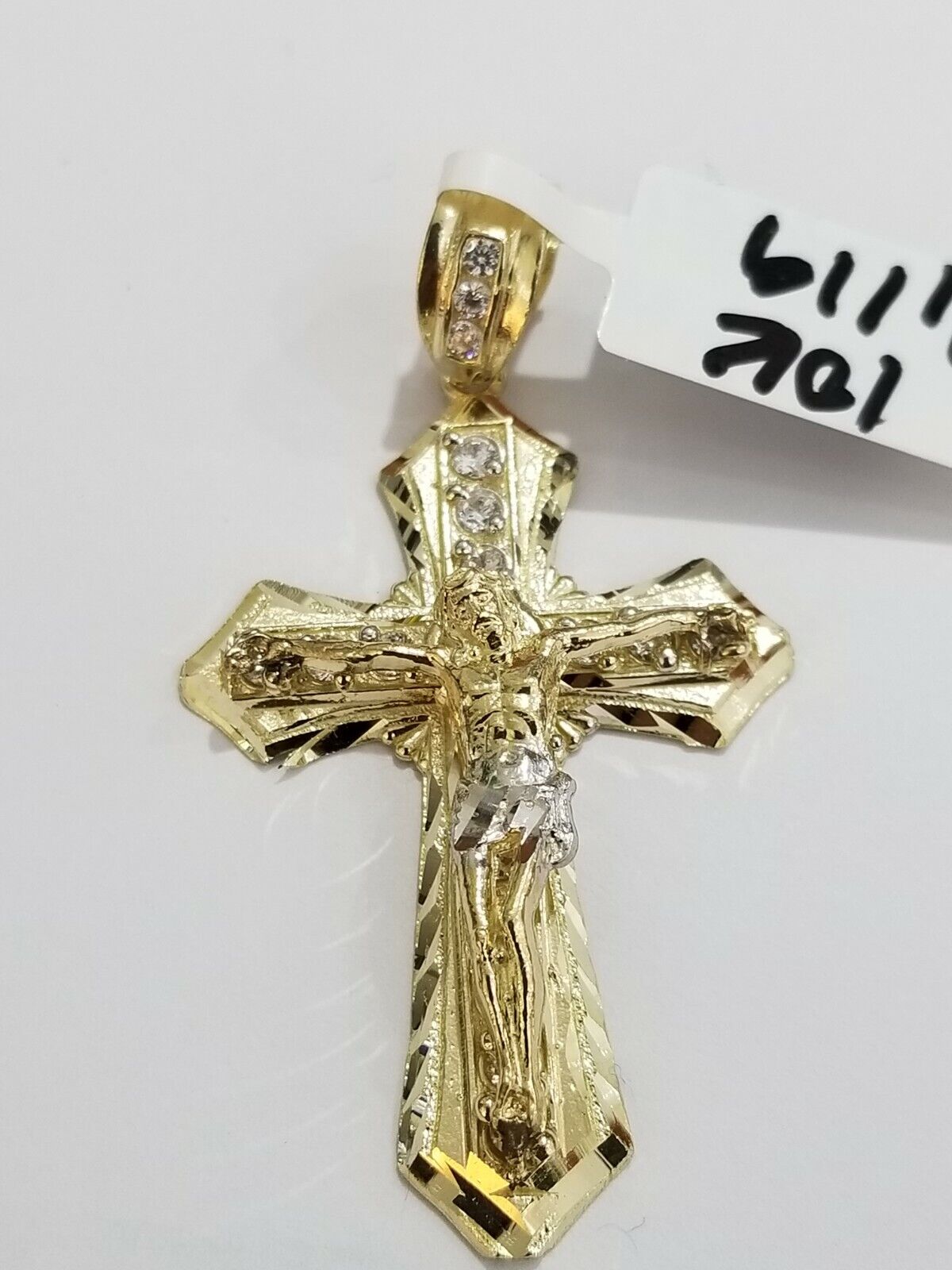 10k Yellow Gold Jesus Cross Charm pendant Diamond Cut Crucifix 2" REAL 10k - GoldenlinQ