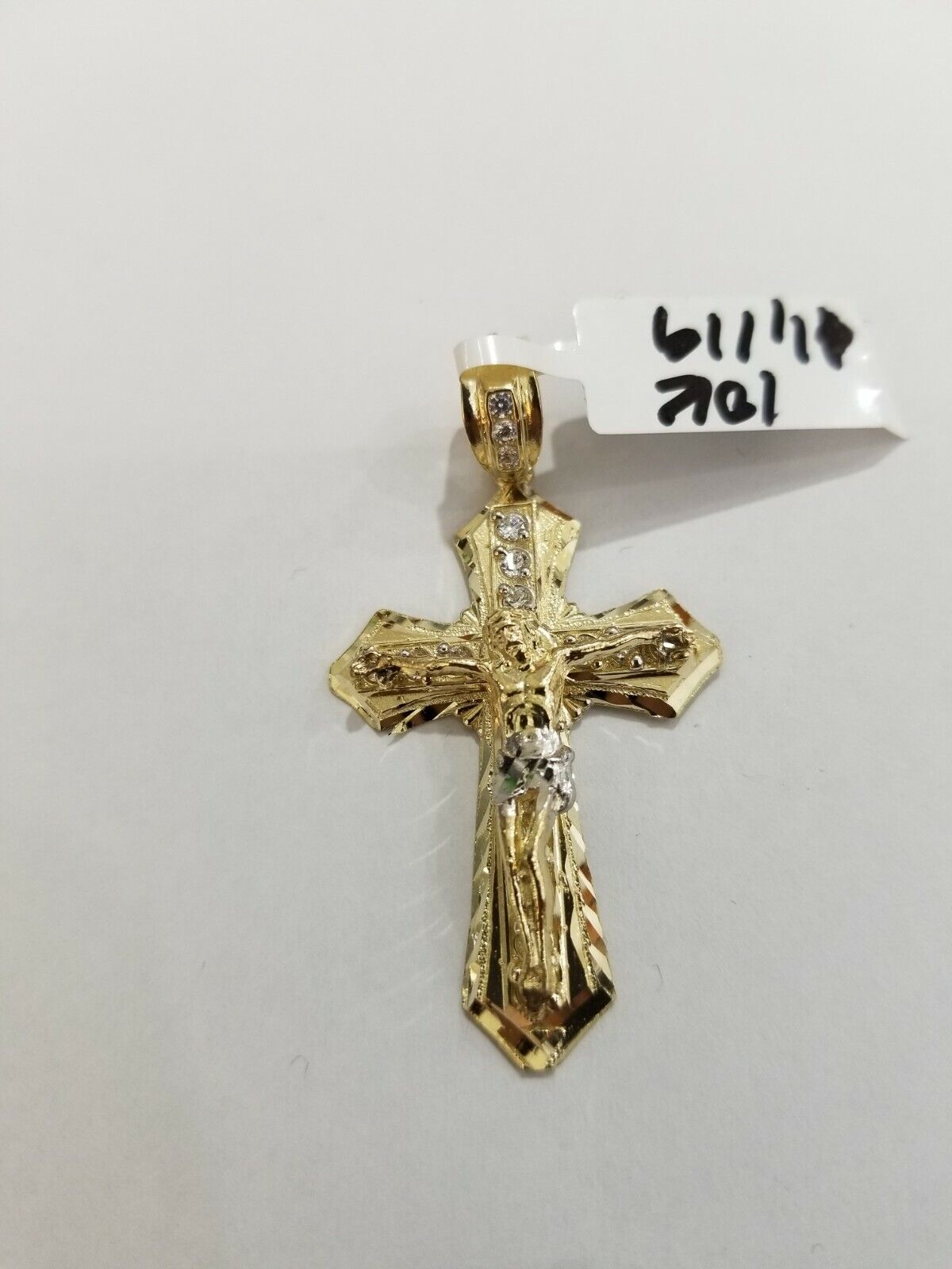 10k Yellow Gold Jesus Cross Charm pendant Diamond Cut Crucifix 2" REAL 10k - GoldenlinQ