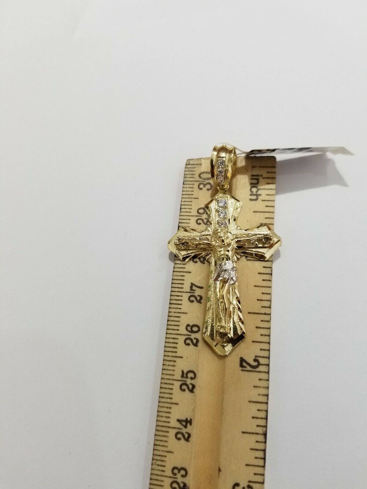 10k Yellow Gold Jesus Cross Charm pendant Diamond Cut Crucifix 2" REAL 10k - GoldenlinQ