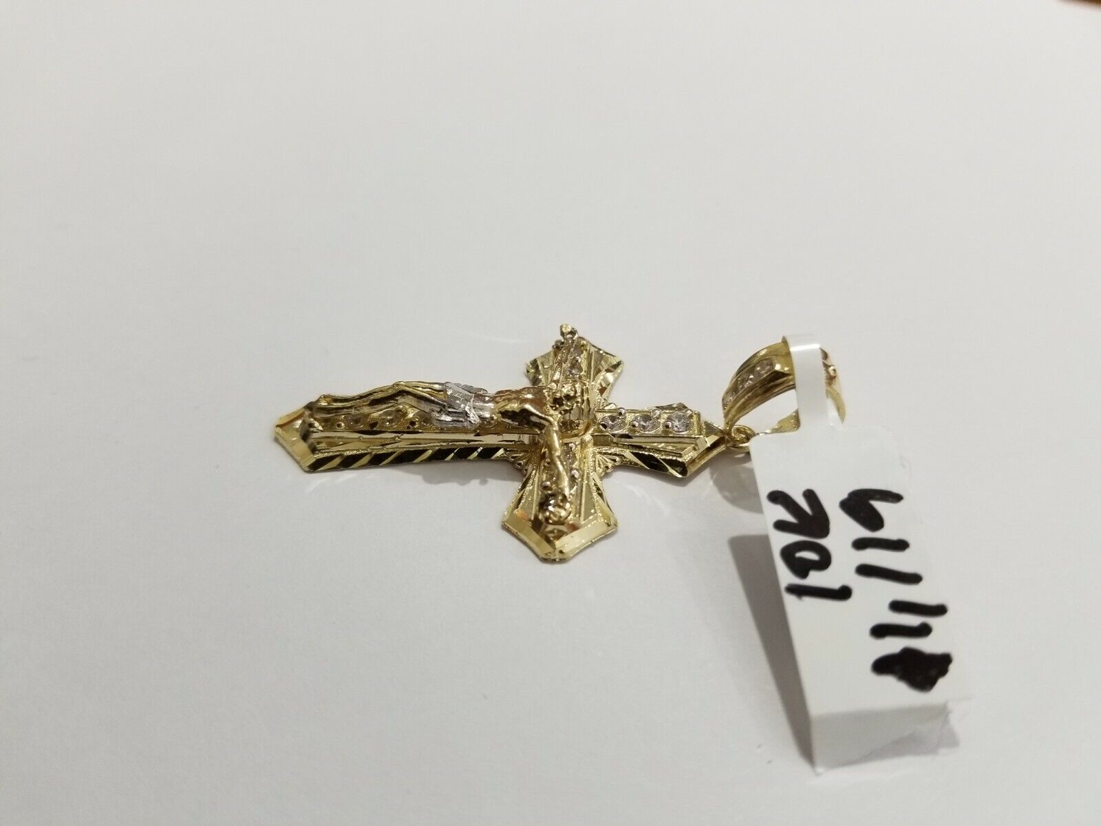 10k Yellow Gold Jesus Cross Charm pendant Diamond Cut Crucifix 2" REAL 10k - GoldenlinQ